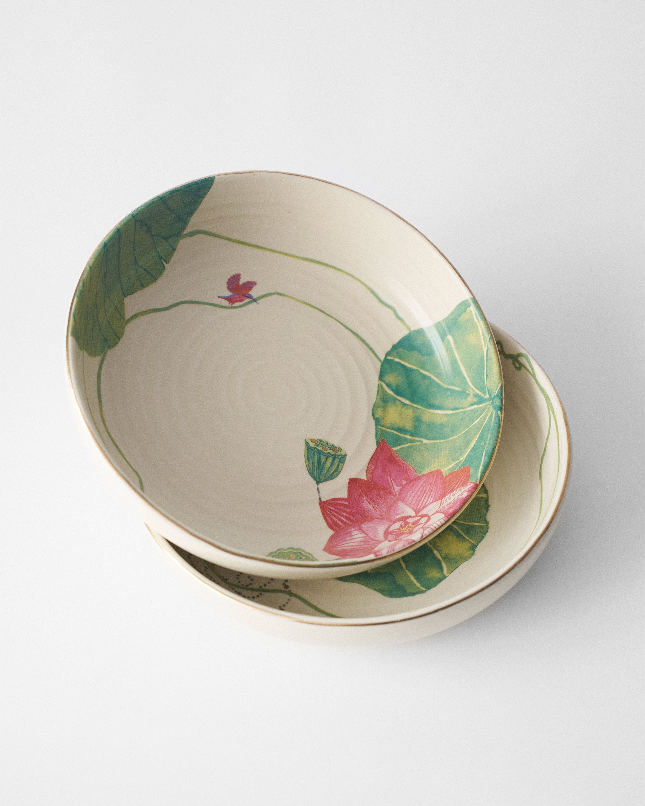 Lotus Garden Shallow Bowl - Set of 2