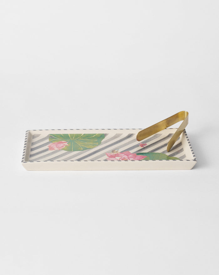 Lotus Garden Cookie Tray with Tong - Charcoal