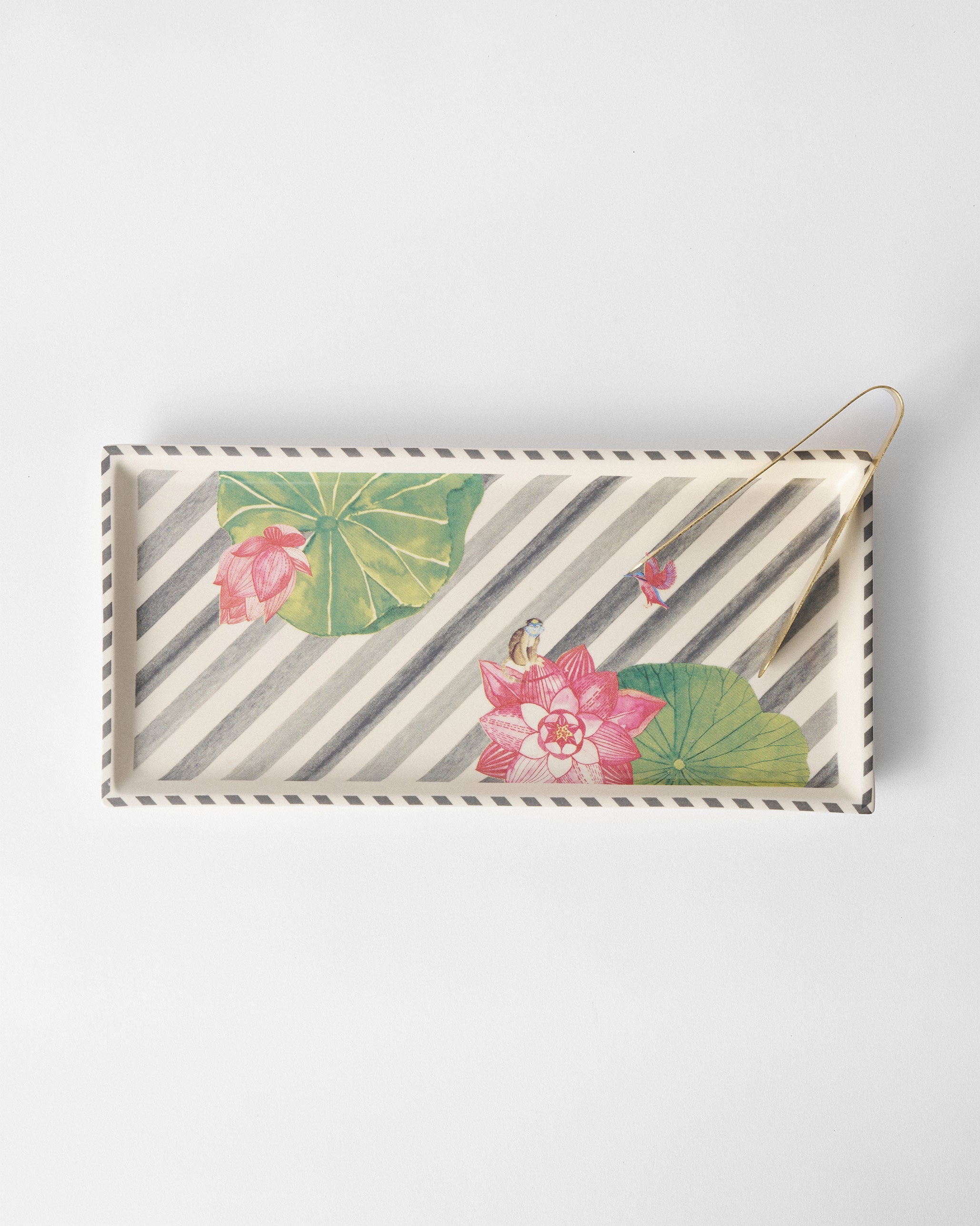 Lotus Garden Cookie Tray with Tong - Charcoal