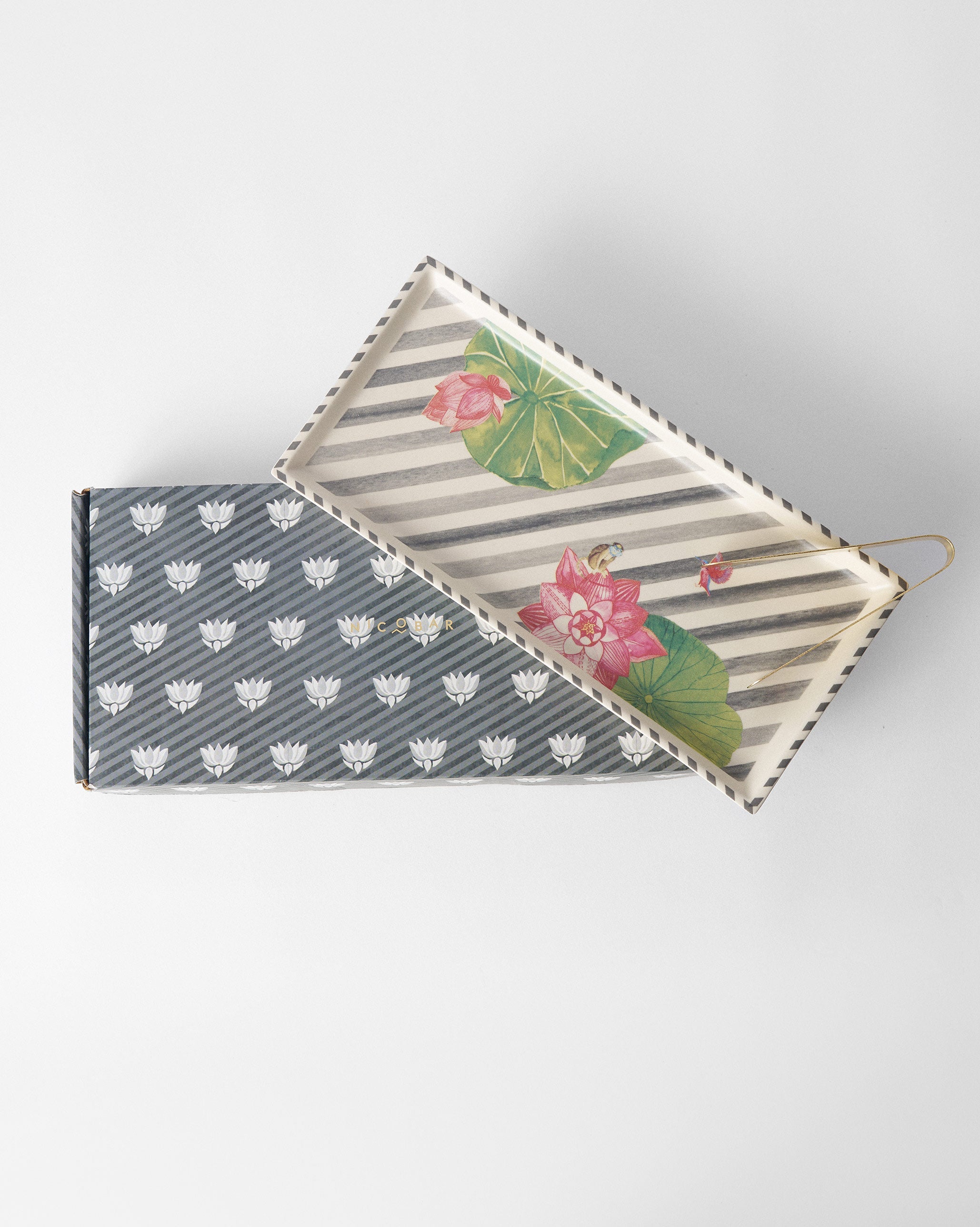 Lotus Garden Cookie Tray with Tong - Charcoal