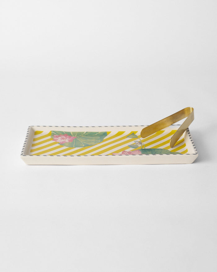 Lotus Garden Cookie Tray with Tong - Yellow