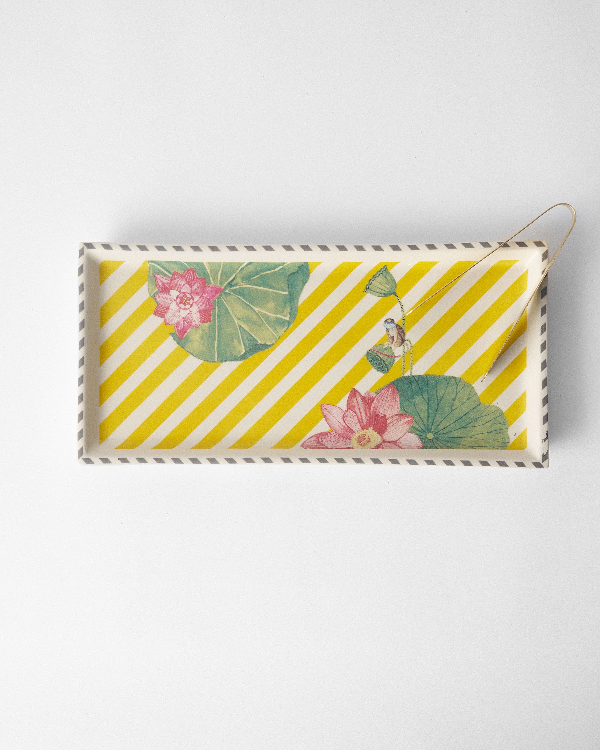 Lotus Garden Cookie Tray with Tong - Yellow