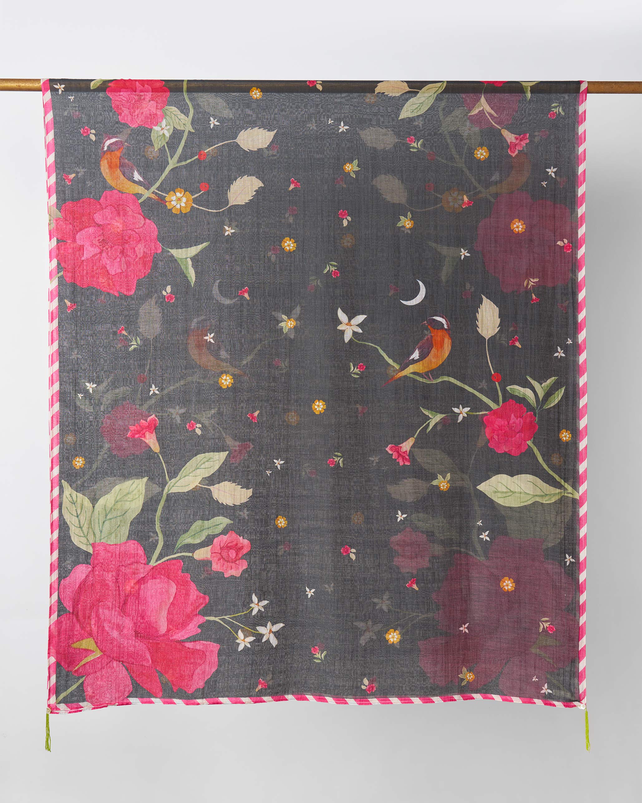 Kaveri Dupatta - Charcoal & Watermelon Print