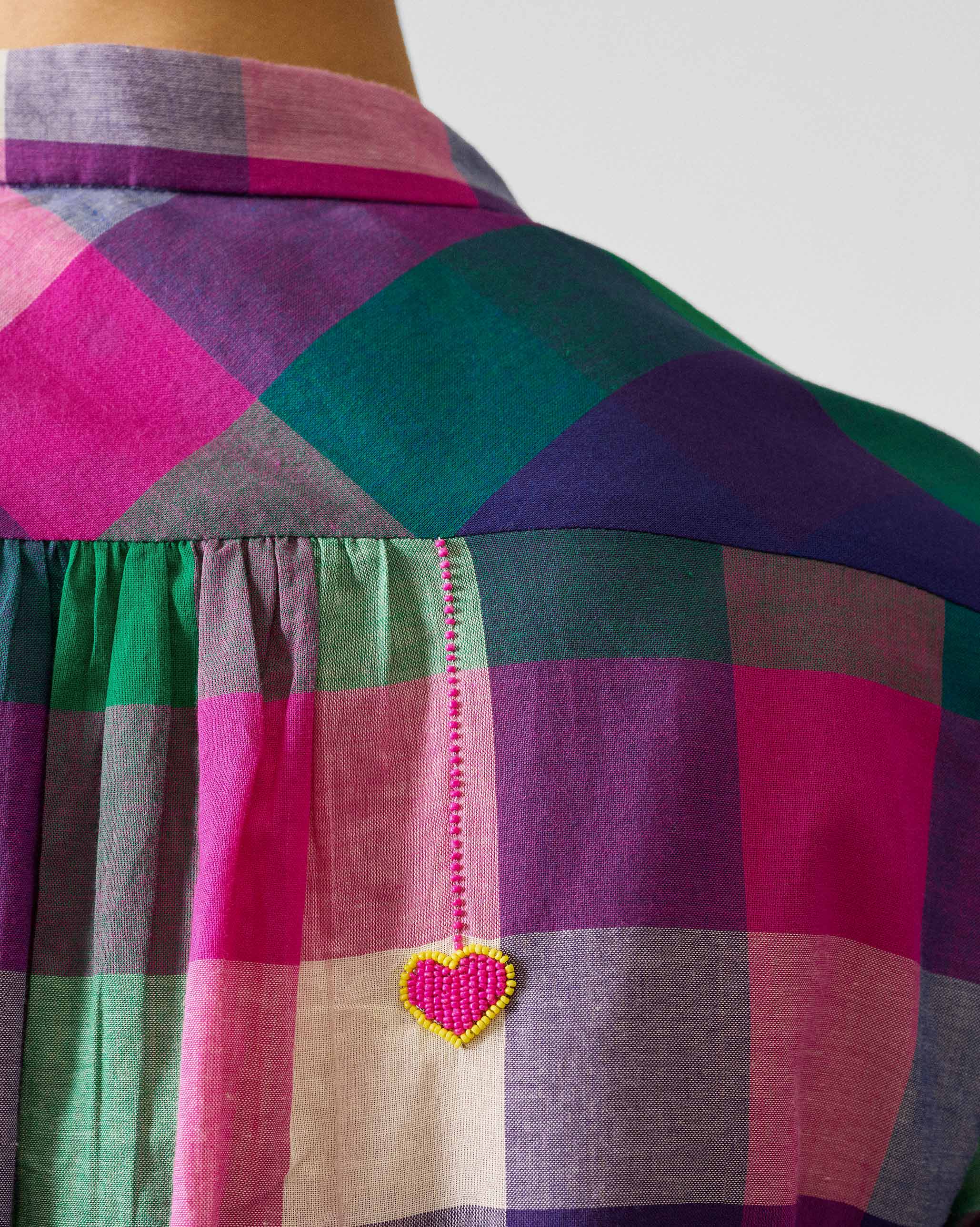 Mandarin Collar Top - Multicolour Checks