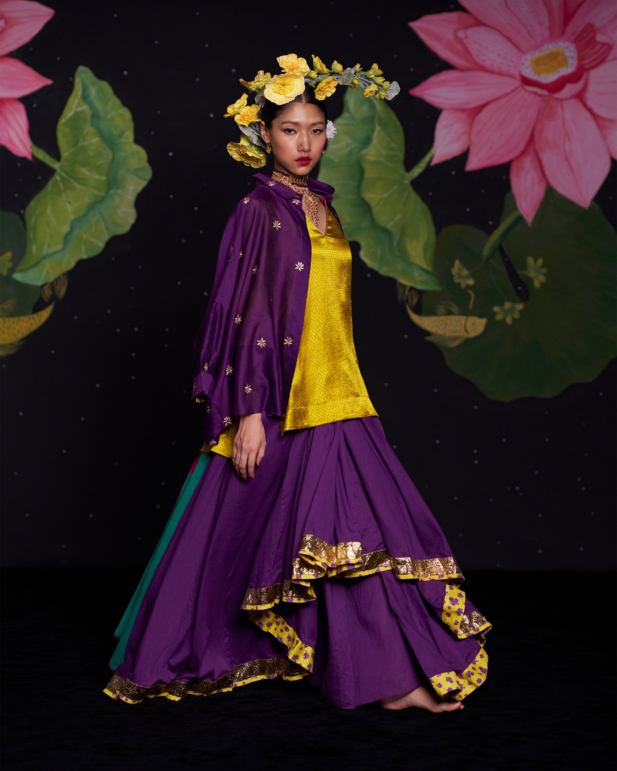 Boxy Shirt - Purple & Gold Embroidered