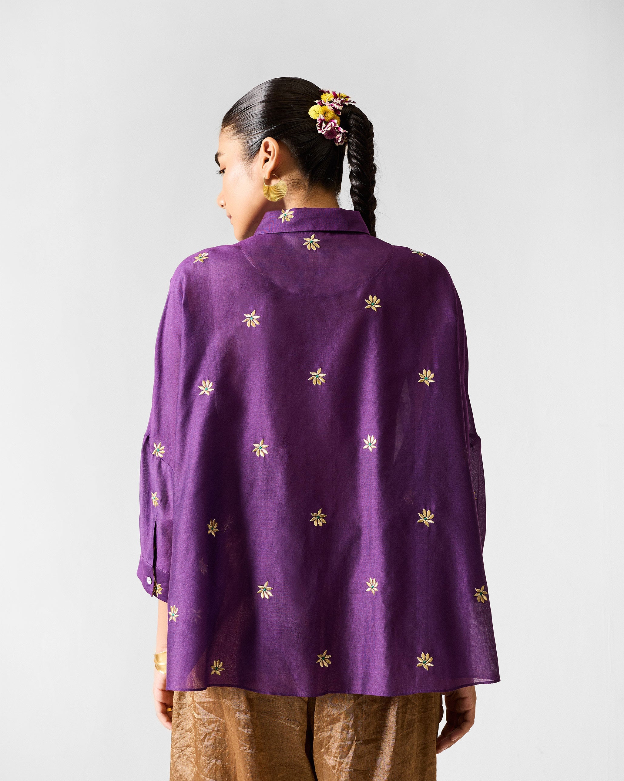 Boxy Shirt - Purple & Gold Embroidered