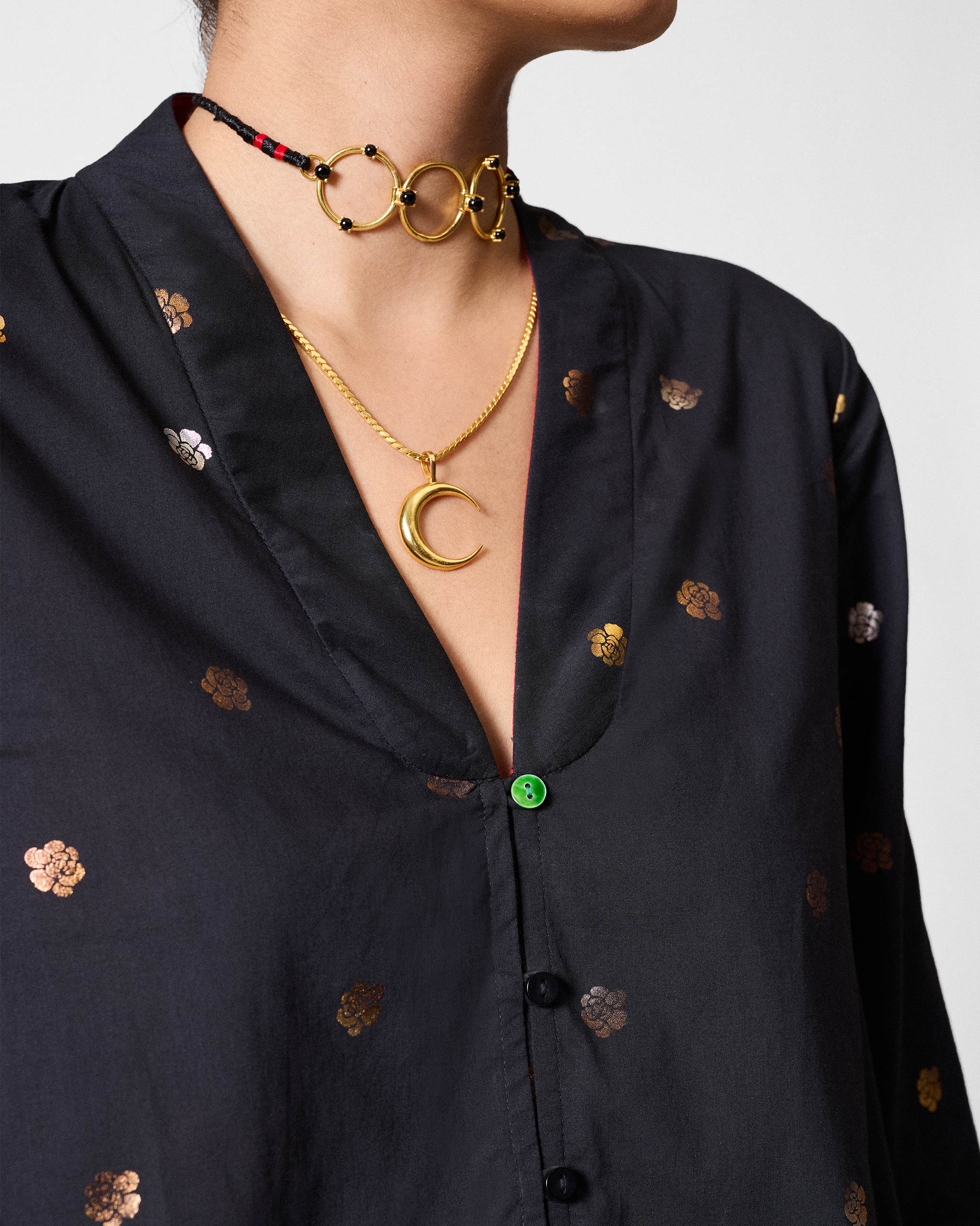 Tangier Top - Black & Gold Printed