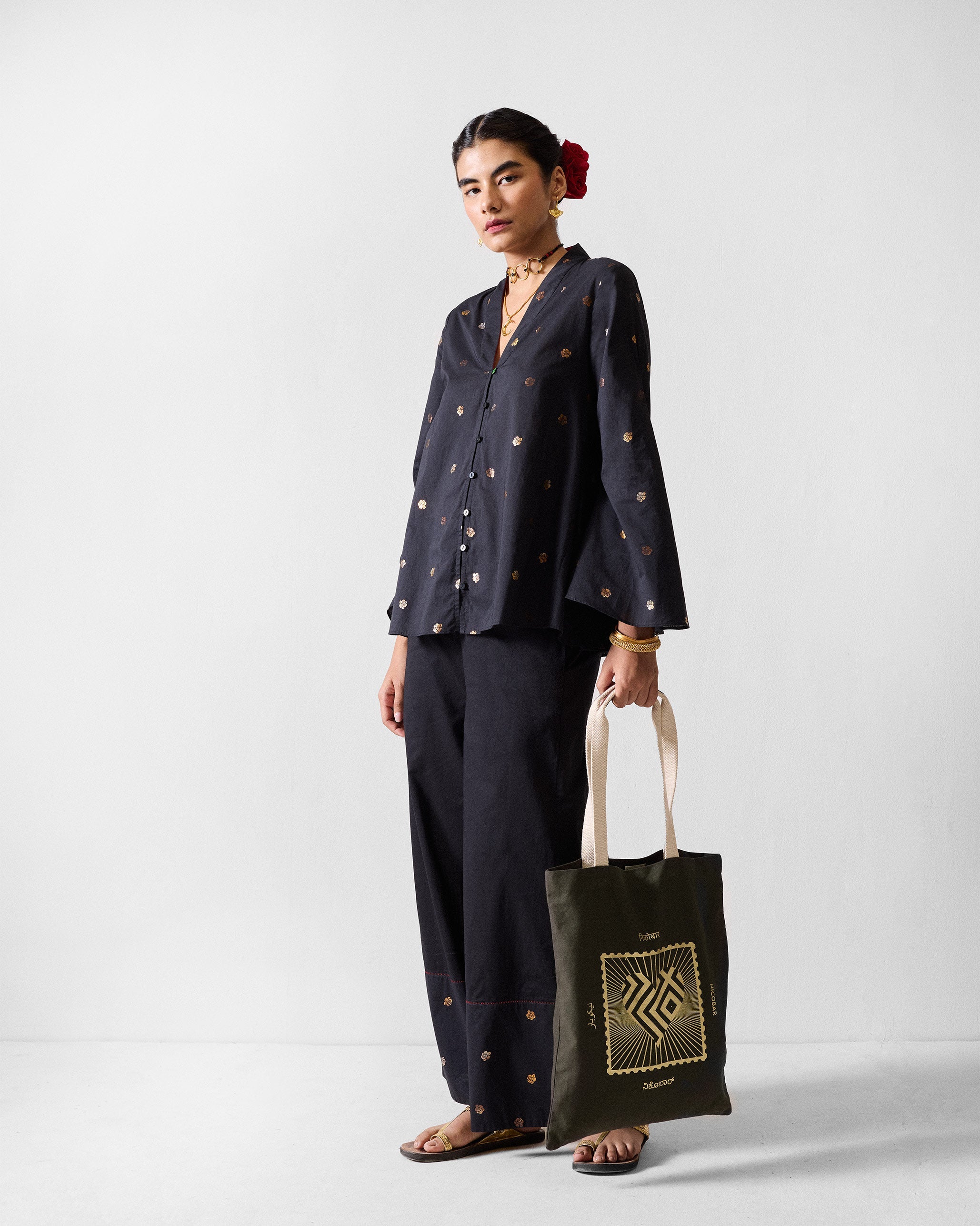 Tangier Top - Black & Gold Printed