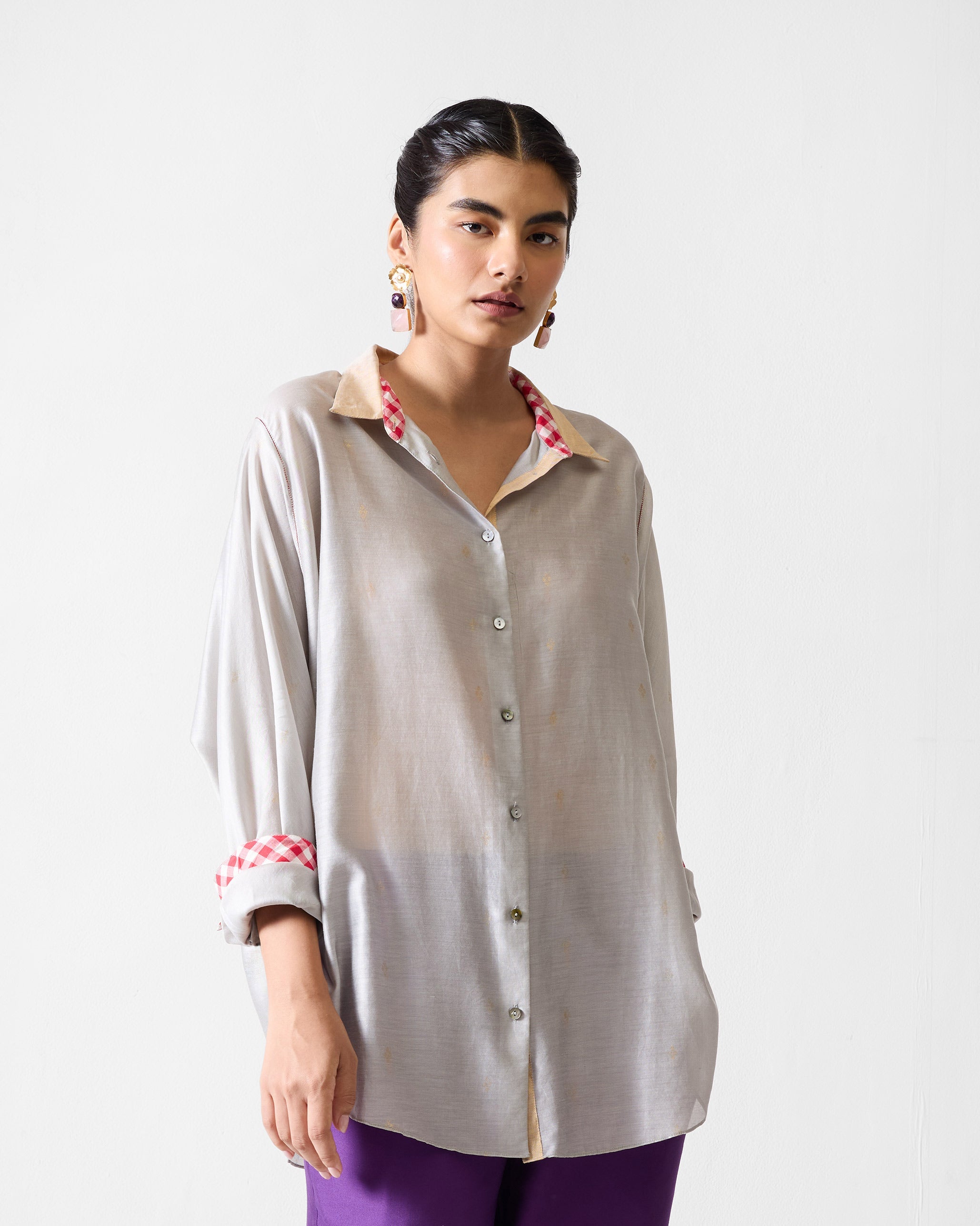 Amravati Top - Grey & Gold Printed