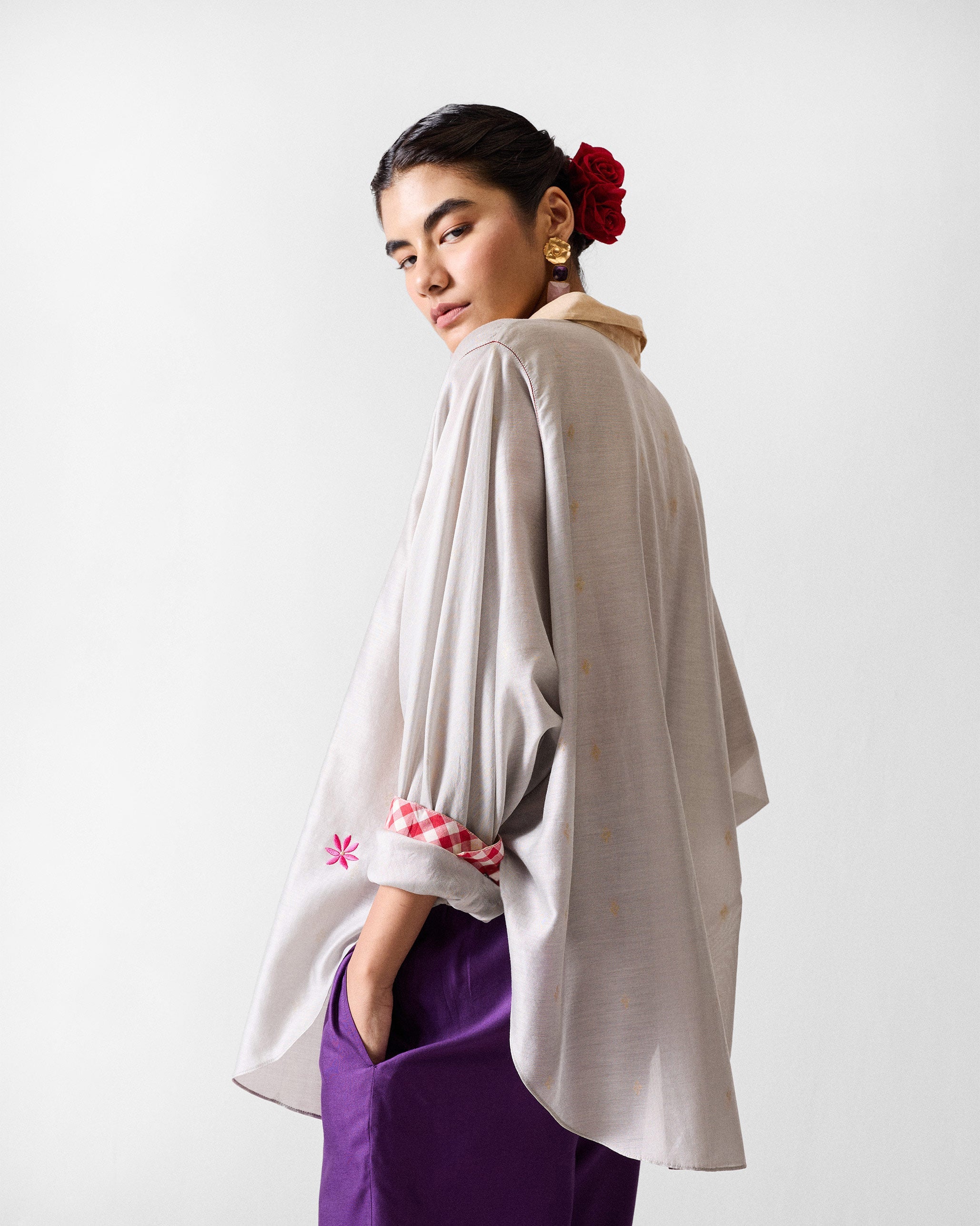 Amravati Top - Grey & Gold Printed