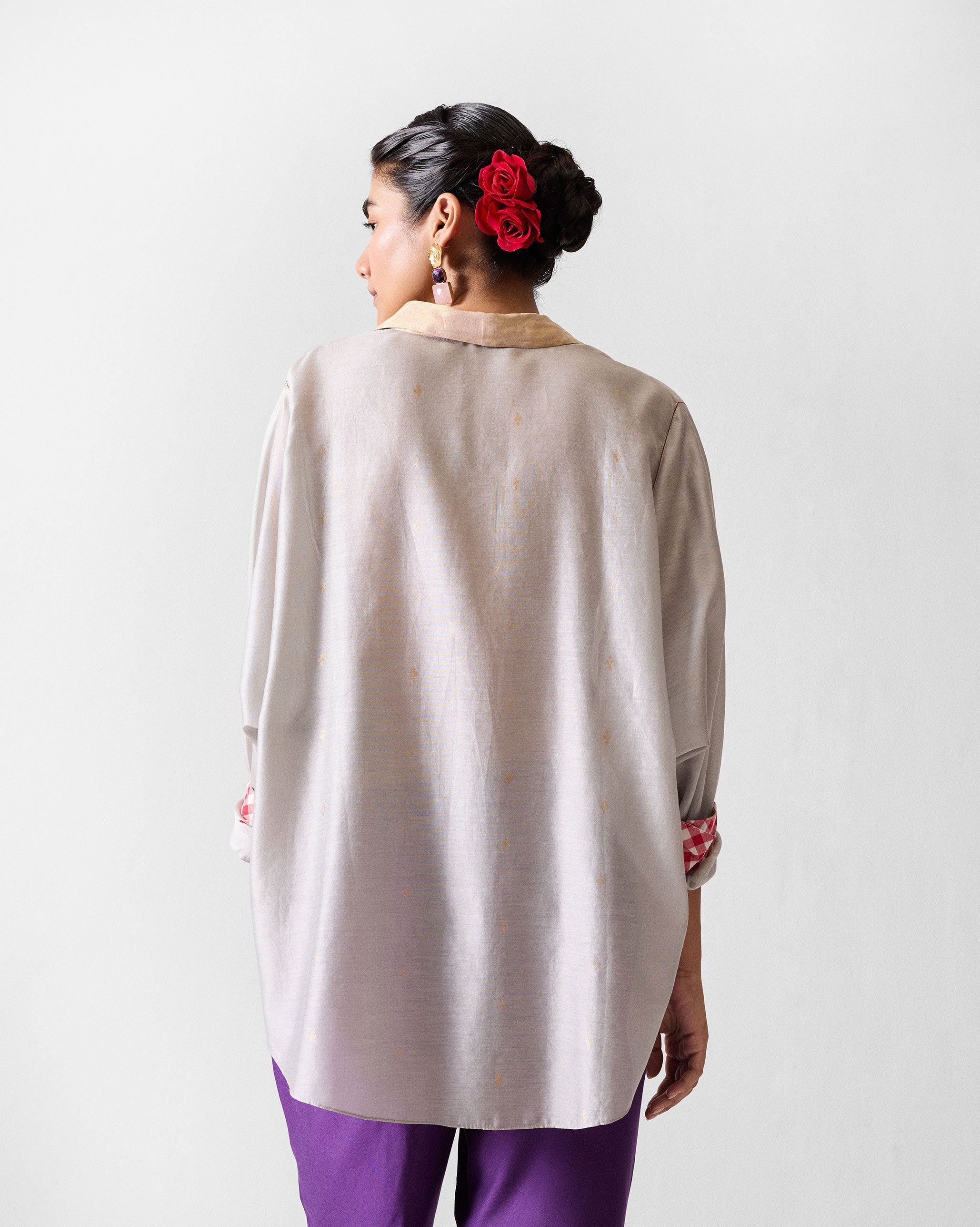 Amravati Top - Grey & Gold Printed