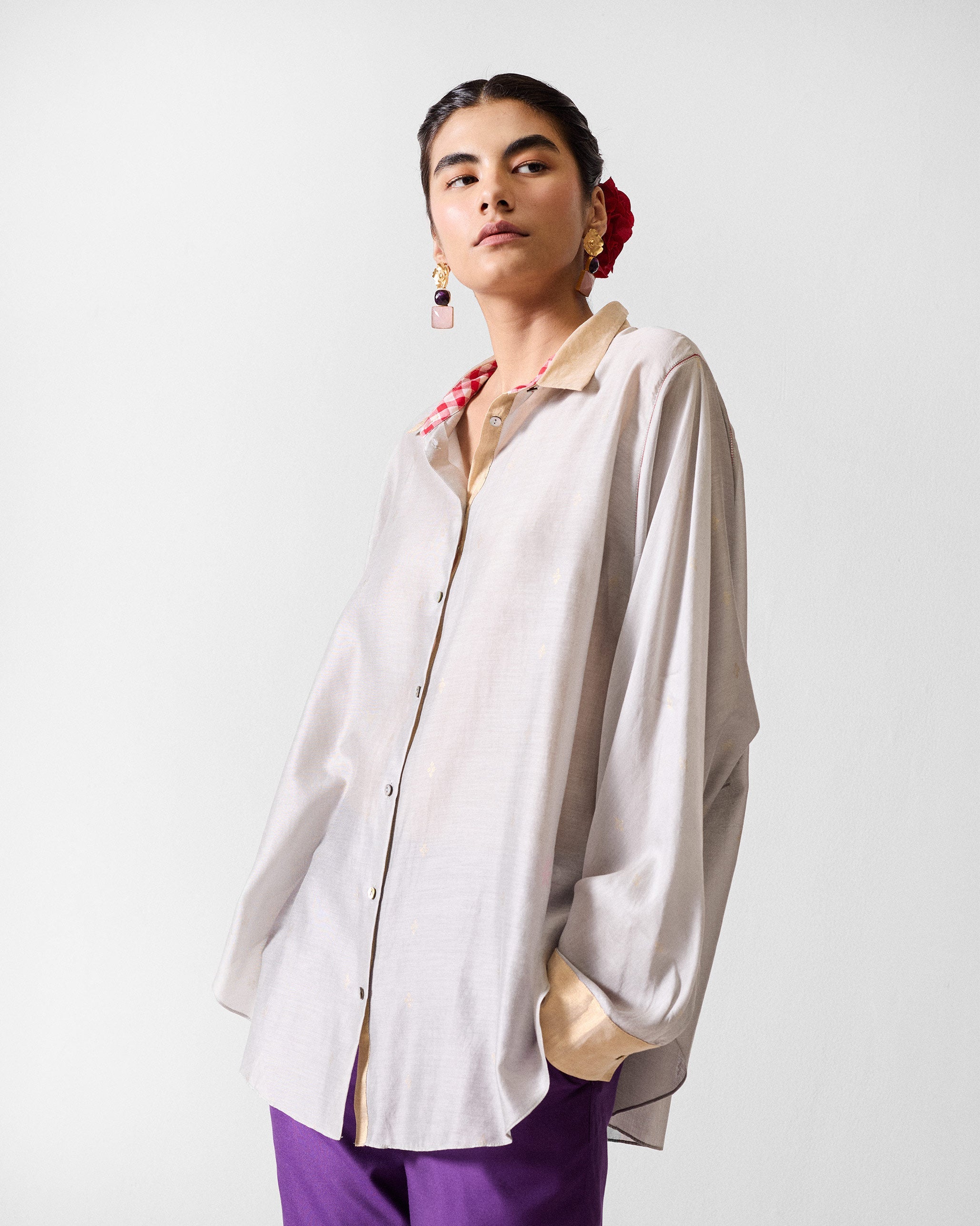 Amravati Top - Grey & Gold Printed