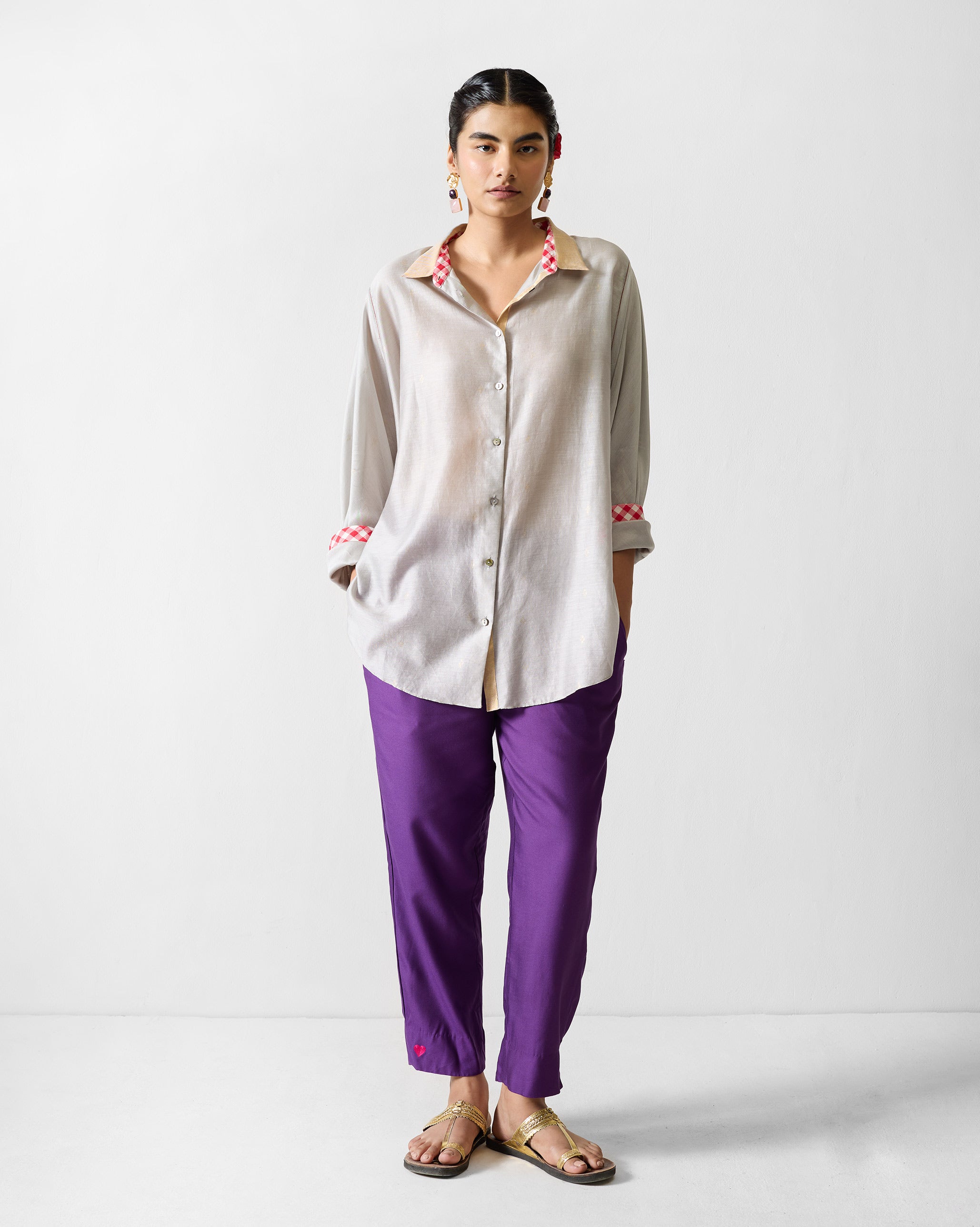 Amravati Top - Grey & Gold Printed