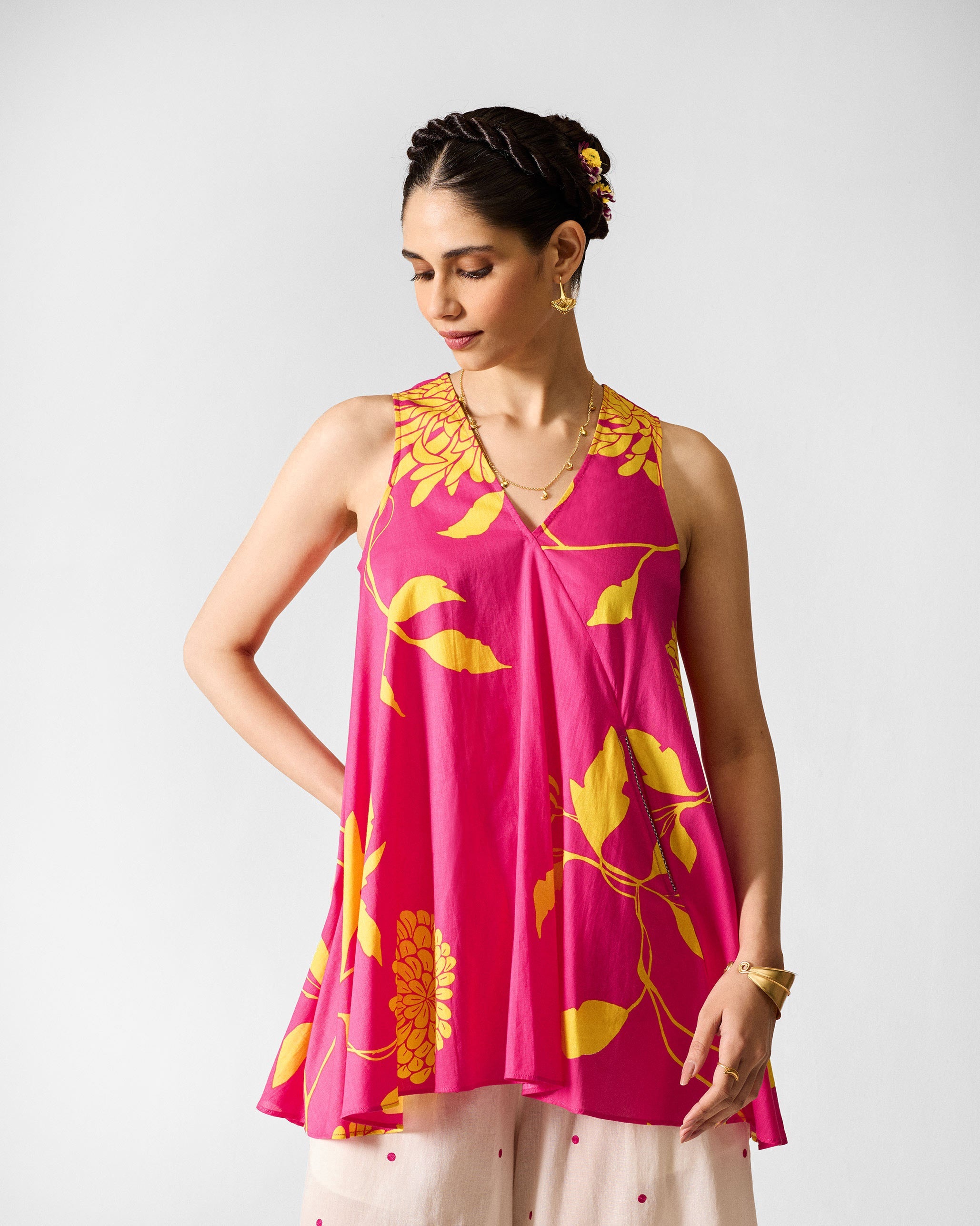 Lantern Top - Fuchsia & Lime Printed