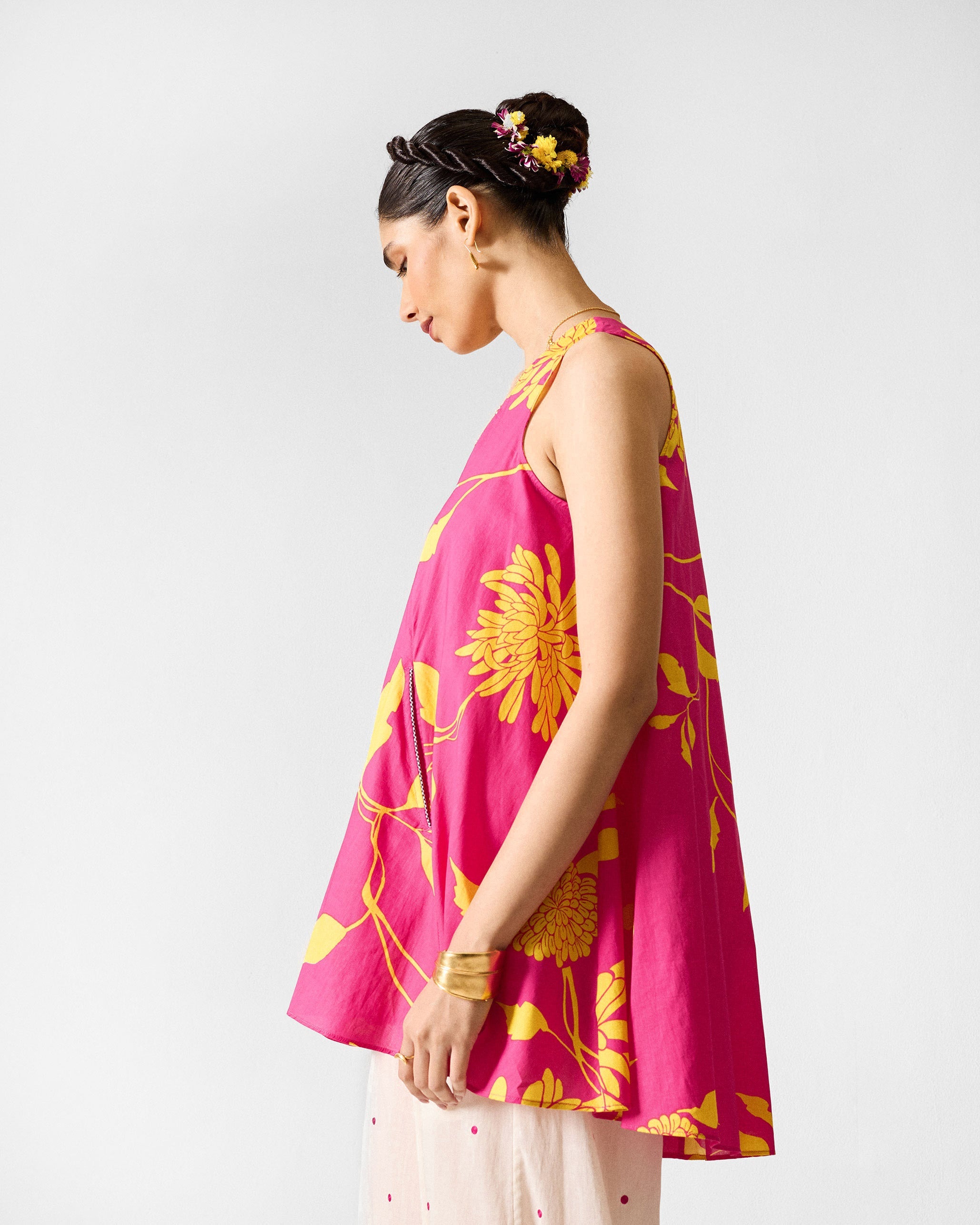 Lantern Top - Fuchsia & Lime Printed