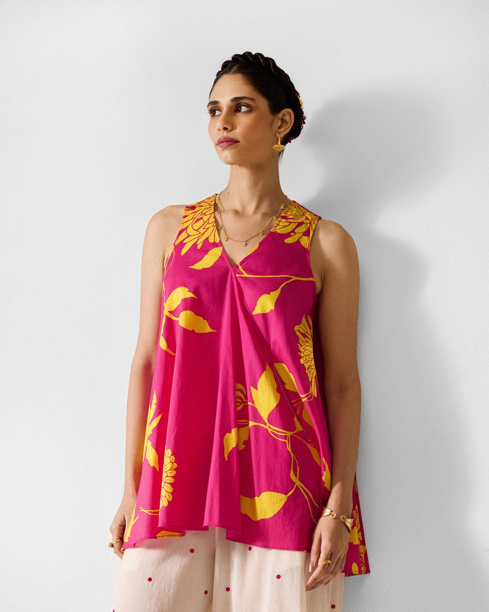 Lantern Top - Fuchsia & Lime Printed