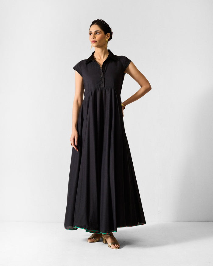 Leh Dress - Black & Gold Printed