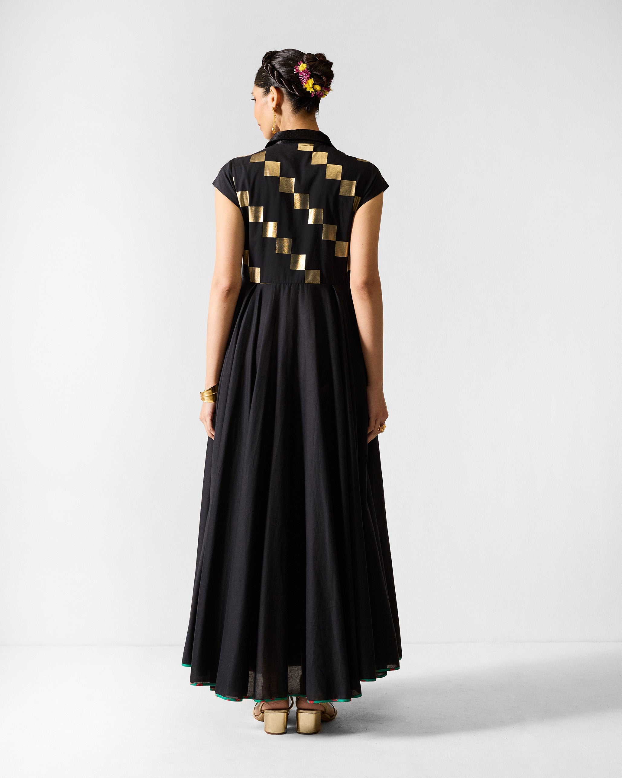 Leh Dress - Black & Gold Printed