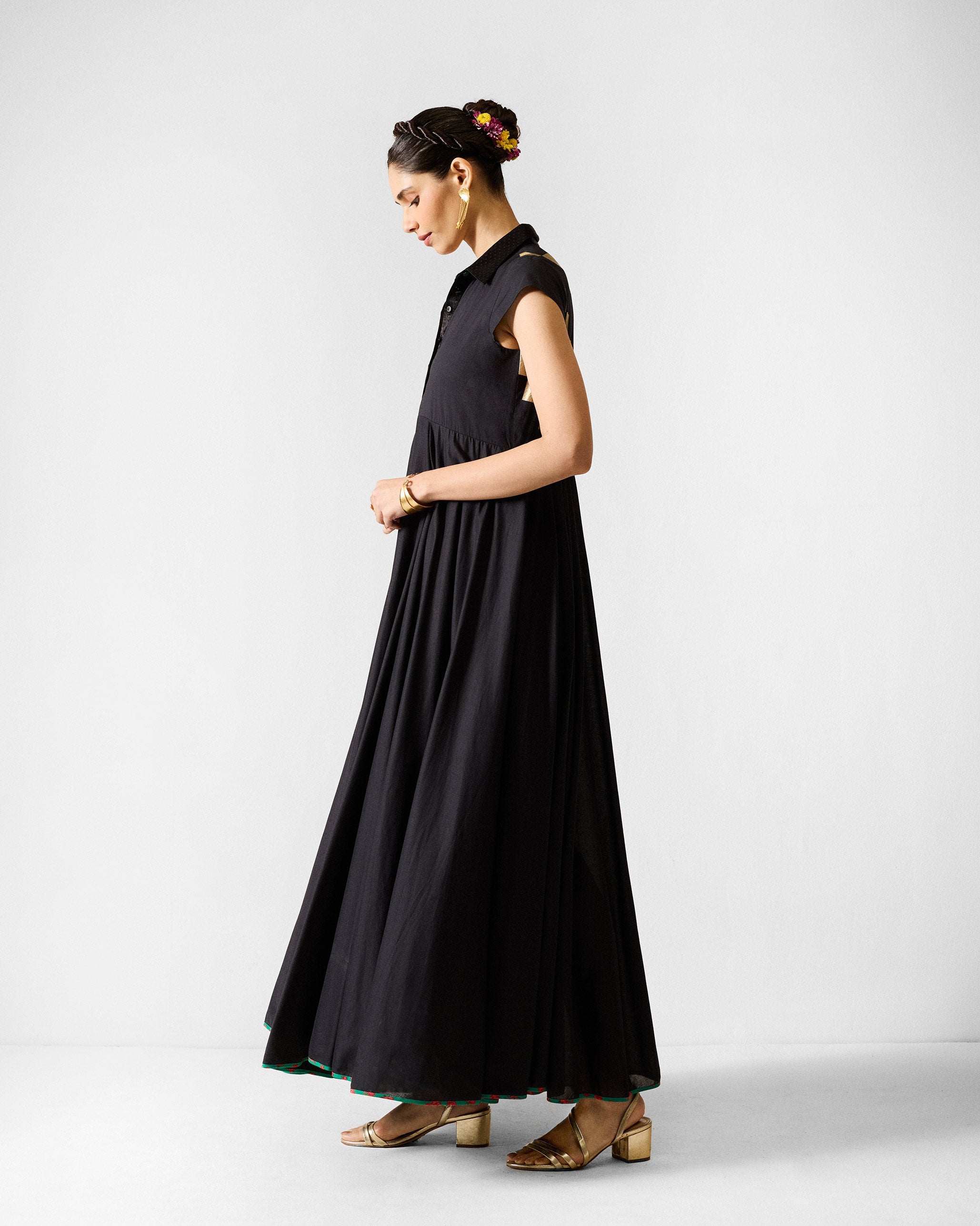 Leh Dress - Black & Gold Printed