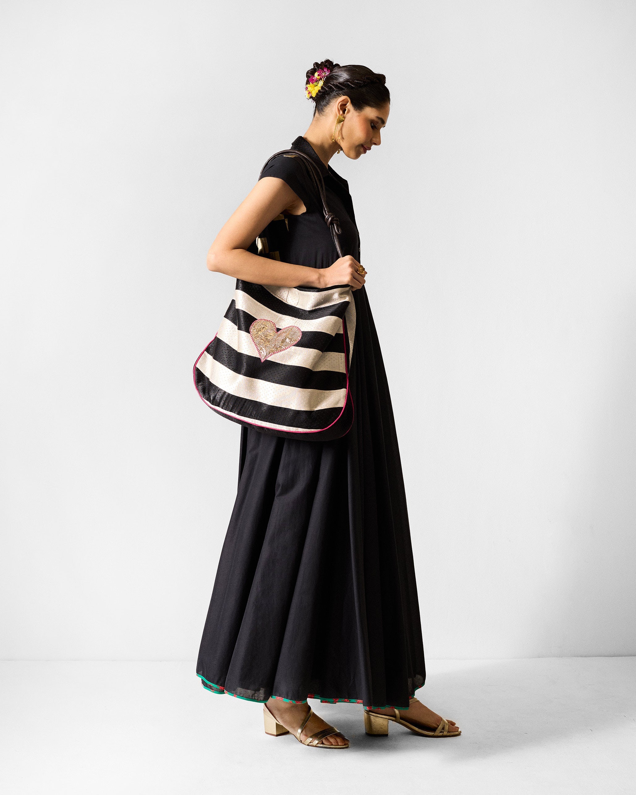 Leh Dress - Black & Gold Printed