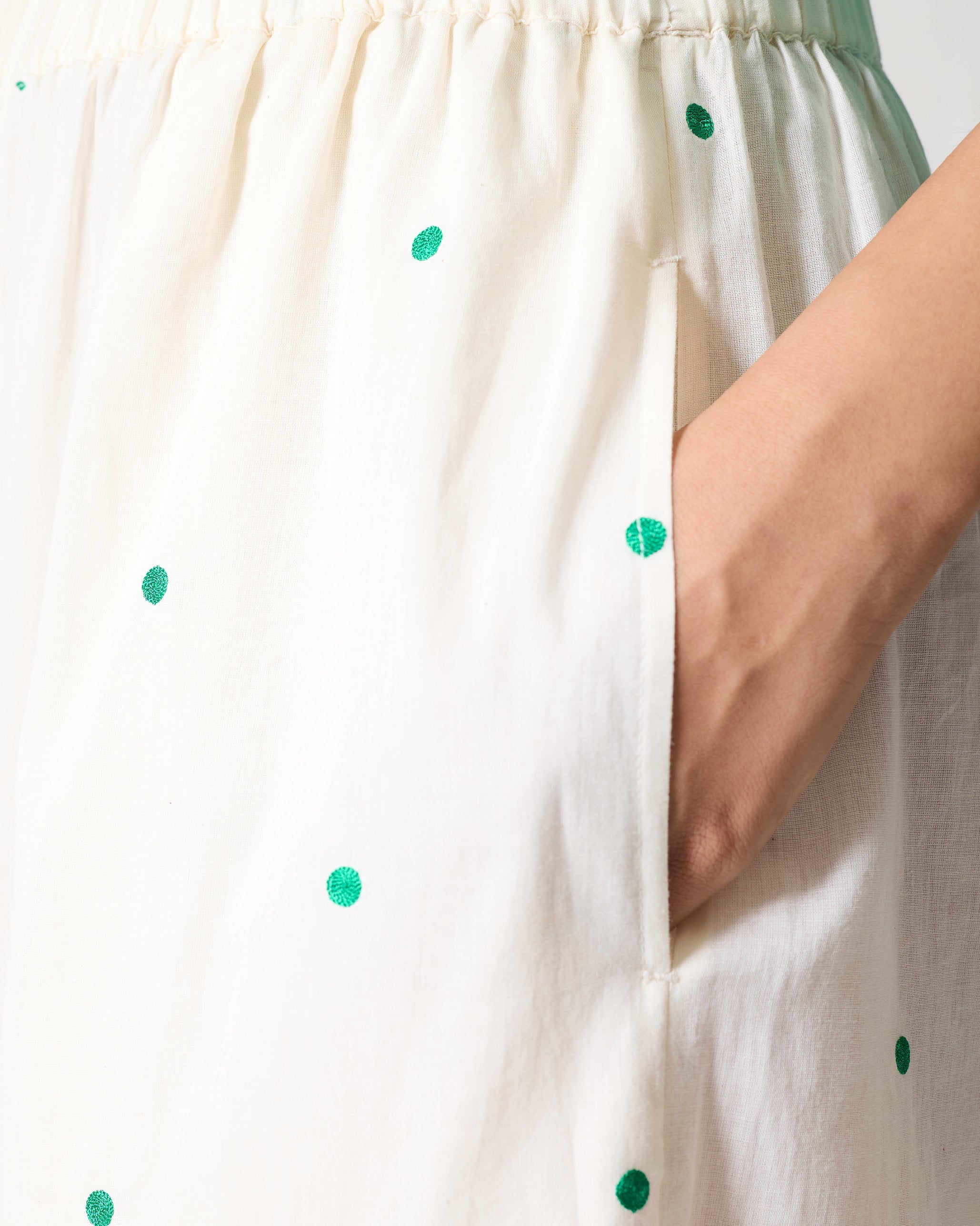 Classic Pyjamas - Ivory & Green Embroidered