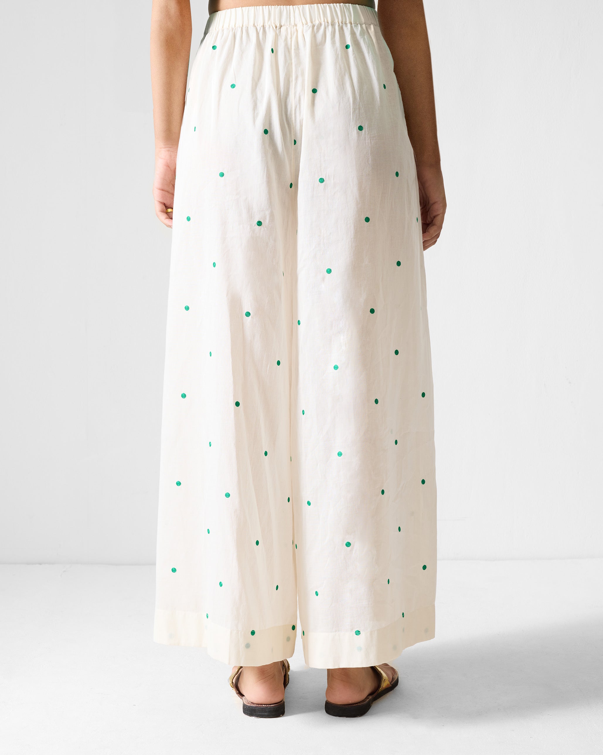 Classic Pyjamas - Ivory & Green Embroidered