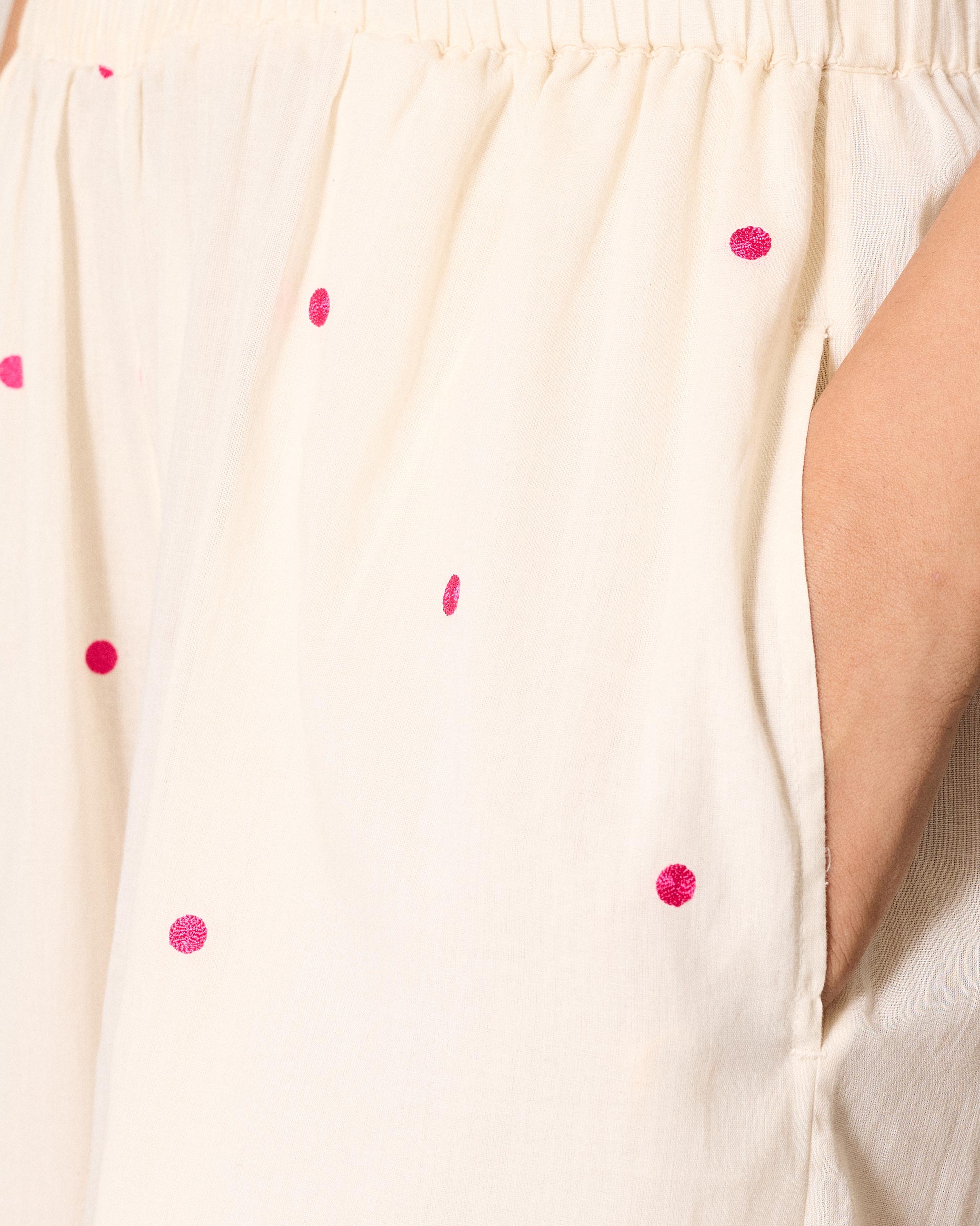 Classic Pyjamas - Ivory & Fuchsia Embroidered