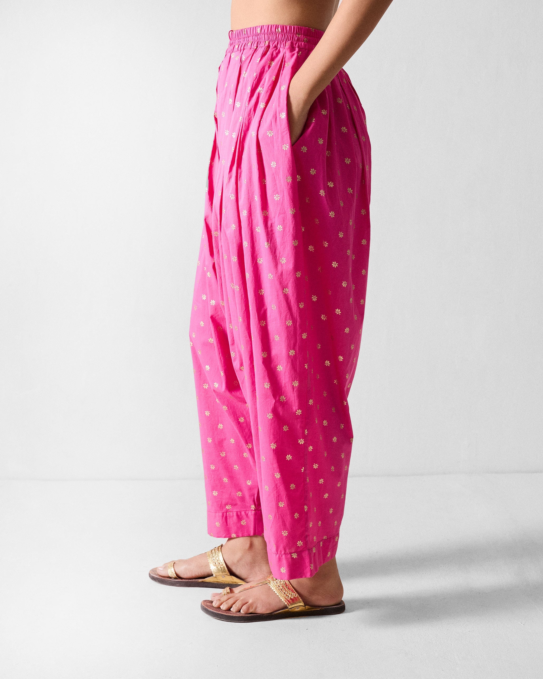 Salem Pants - Fuchsia & Gold Printed