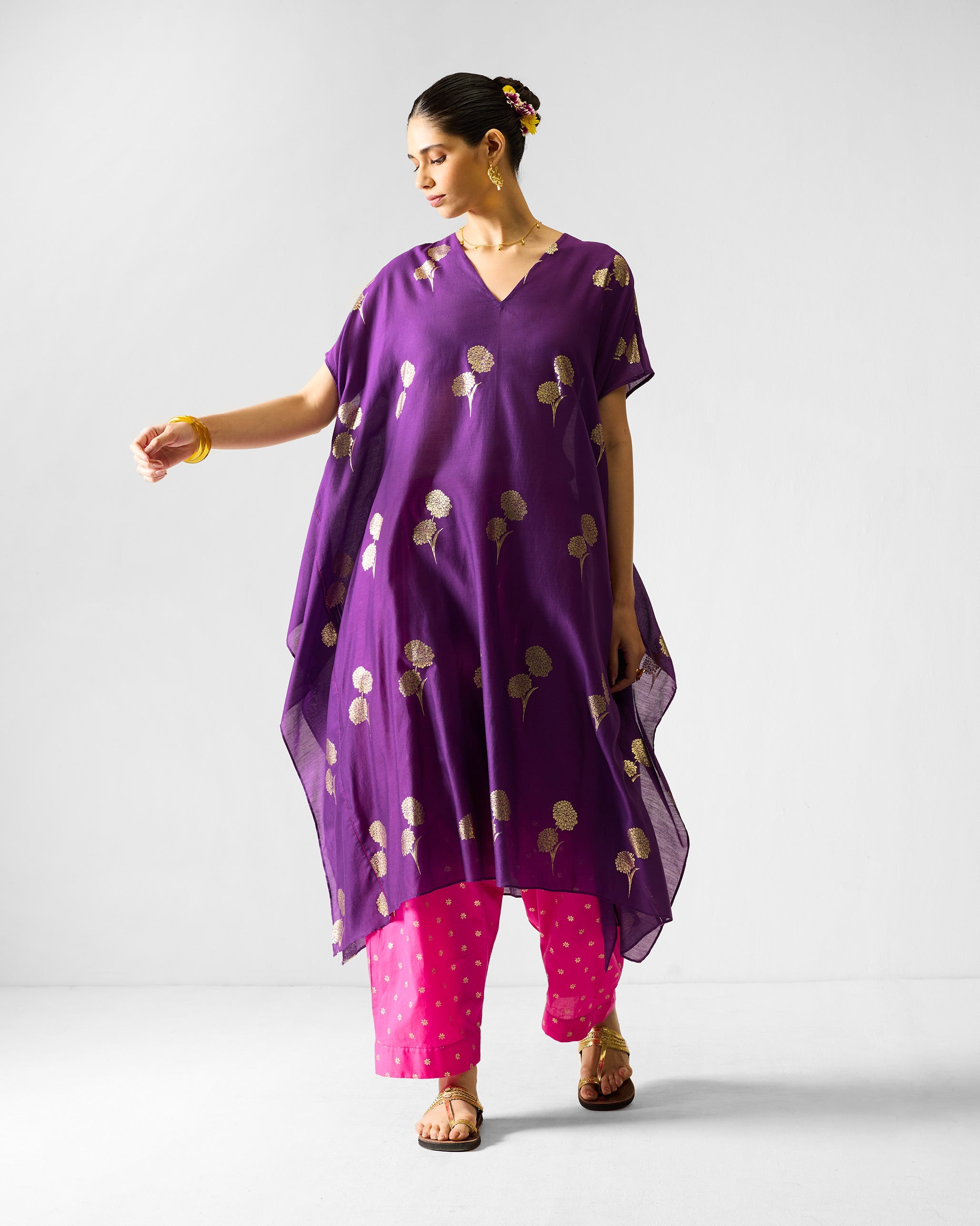 Salem Pants - Fuchsia & Gold Printed