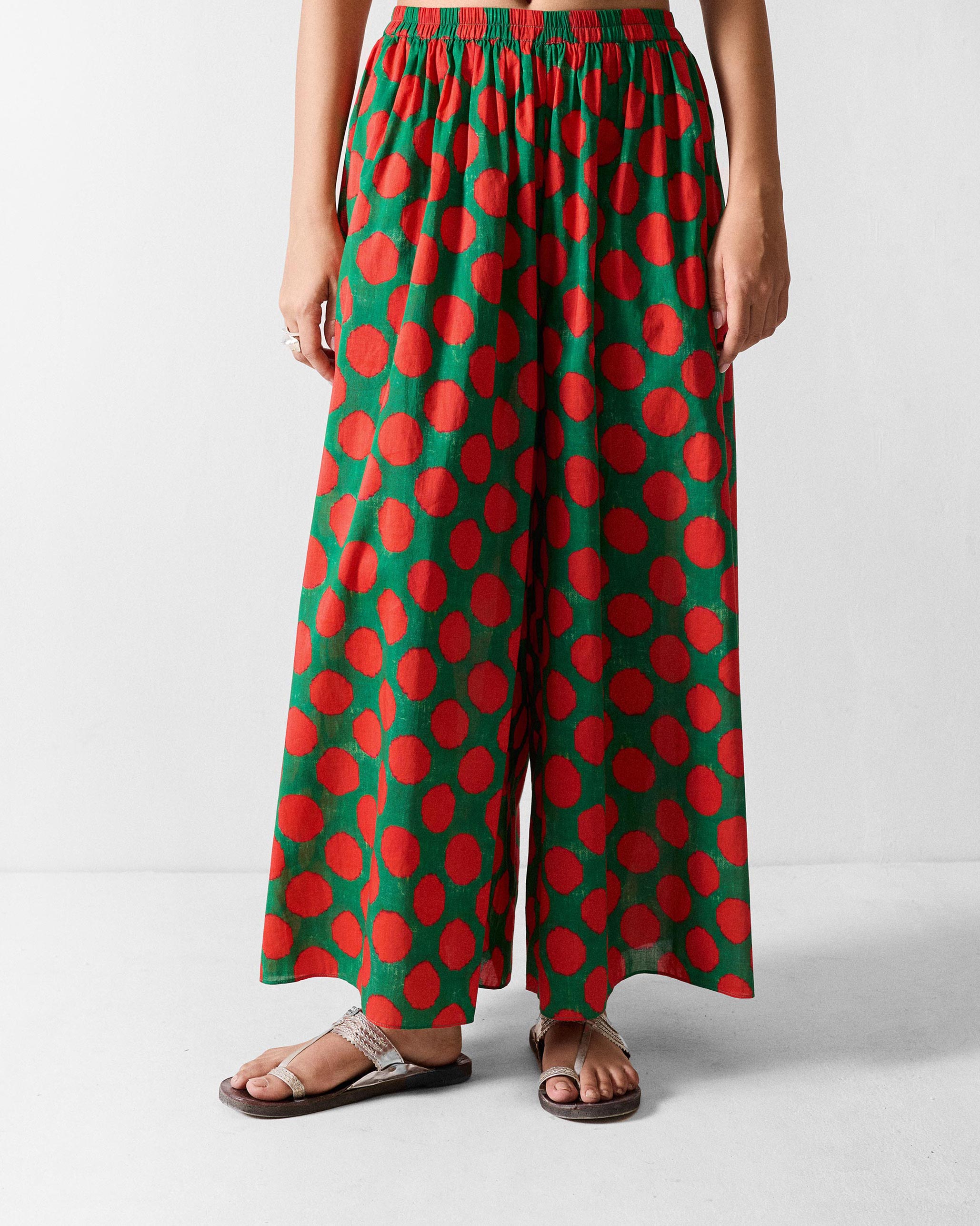 Yoi Hem Pants - Red & Green Printed