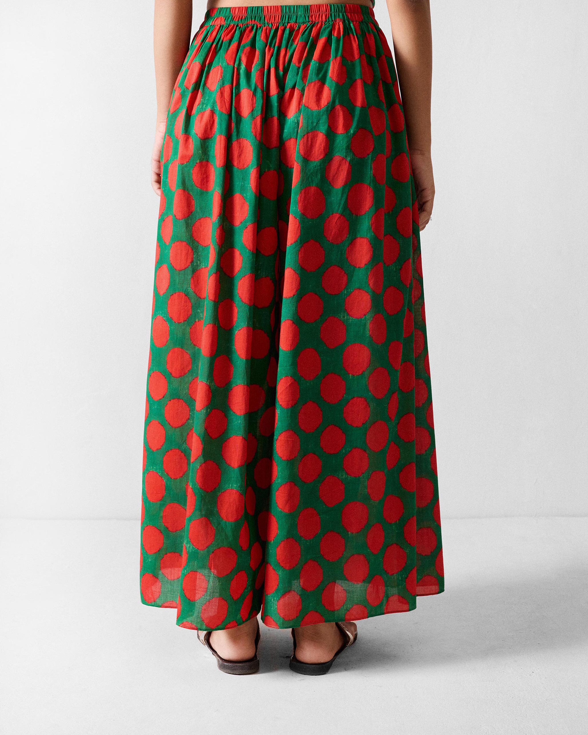 Yoi Hem Pants - Red & Green Printed