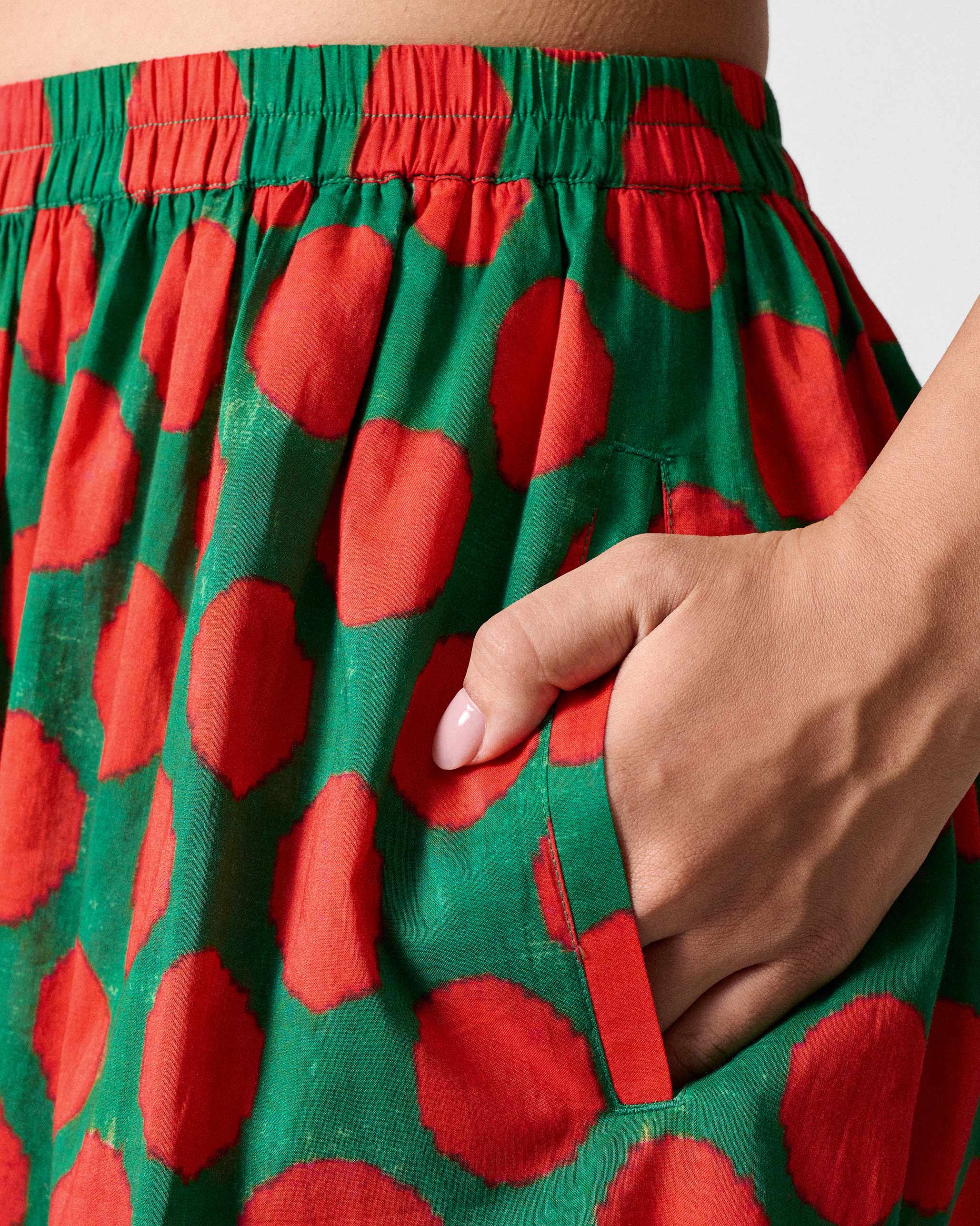 Yoi Hem Pants - Red & Green Printed