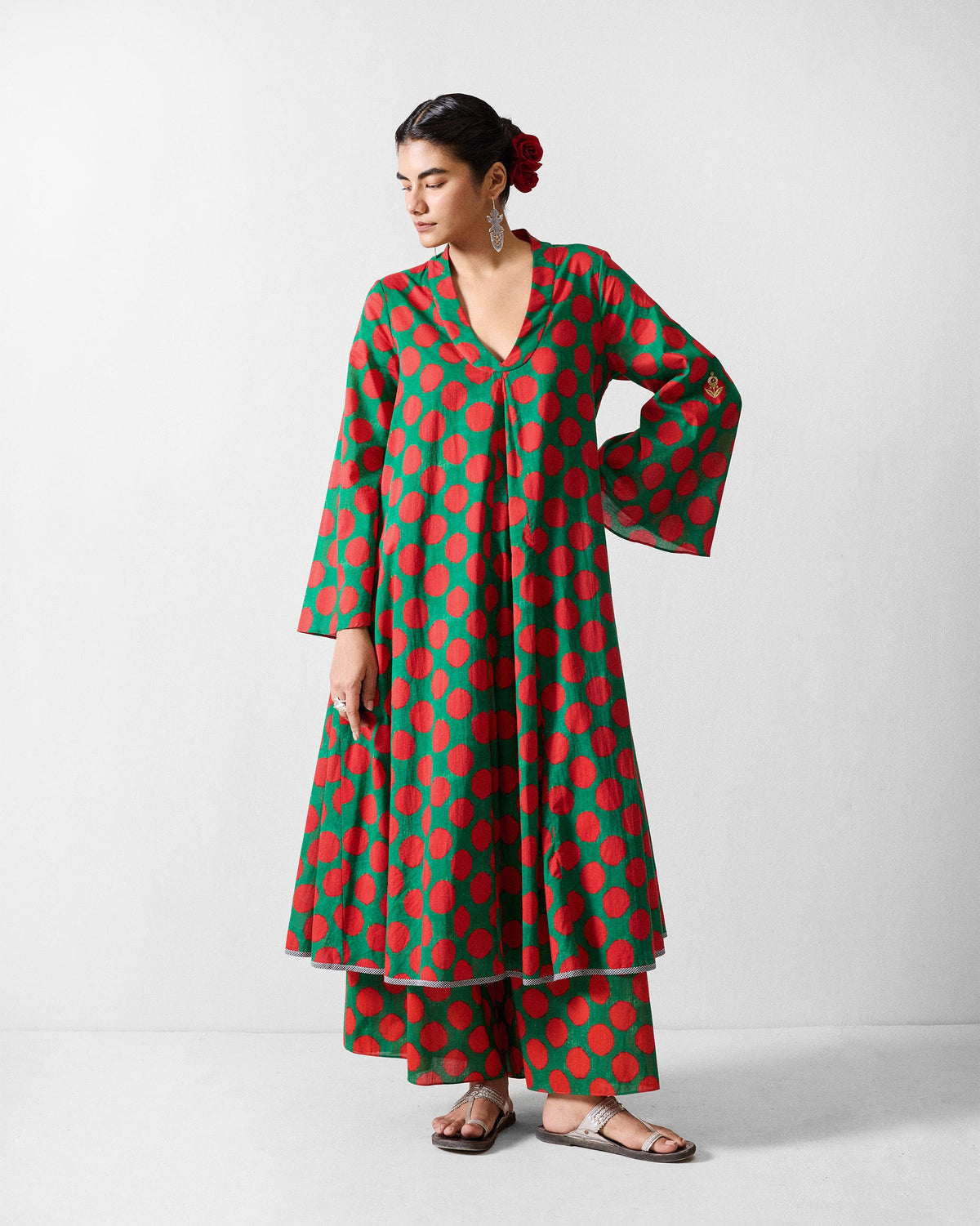 Yoi Hem Pants - Red & Green Printed