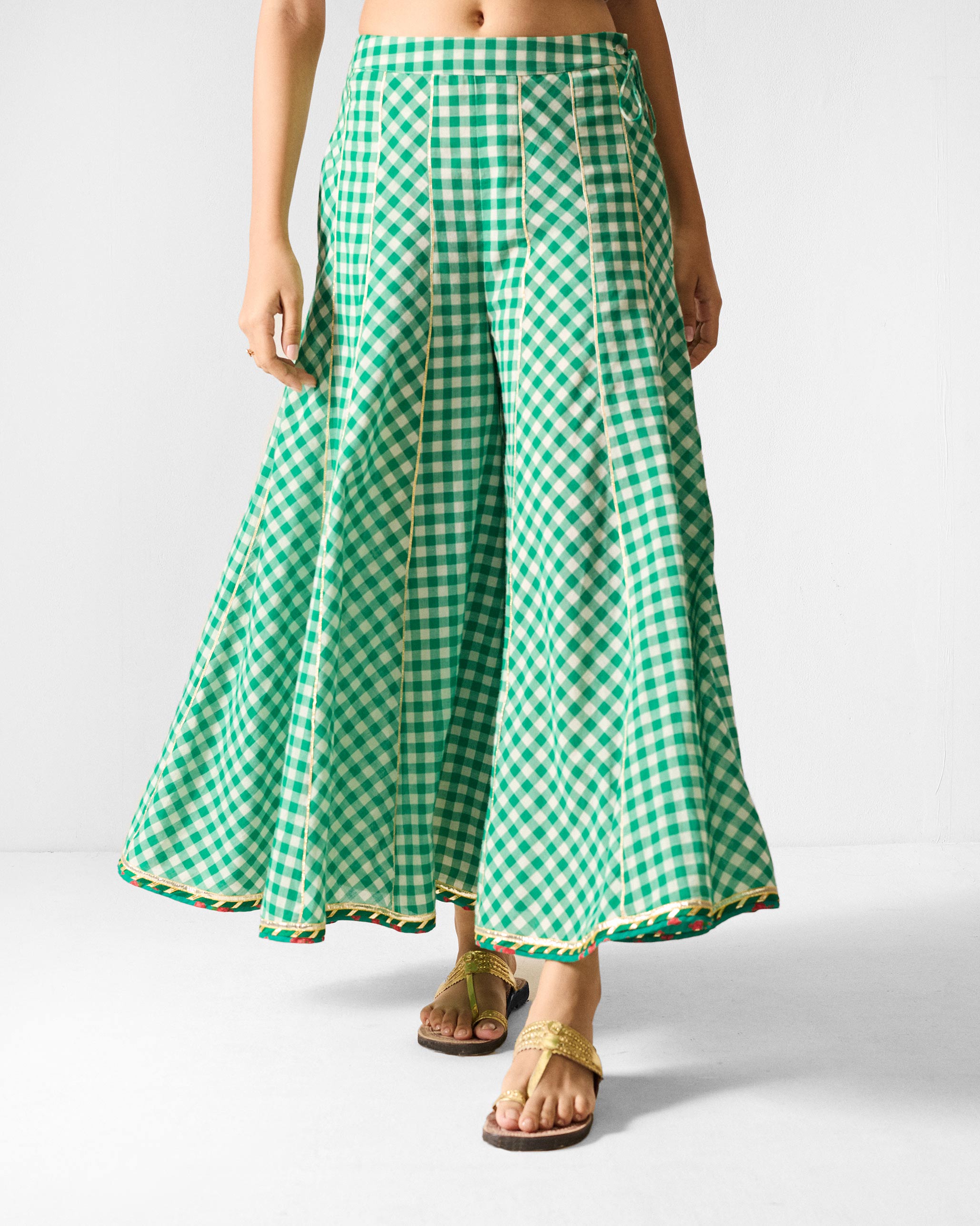Awadh Sharara - Ivory & Green Checks