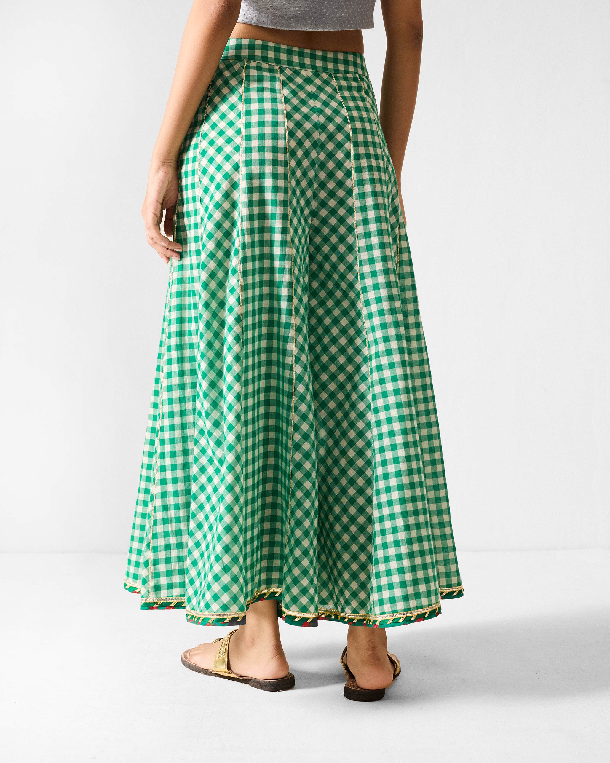 Awadh Sharara - Ivory & Green Checks