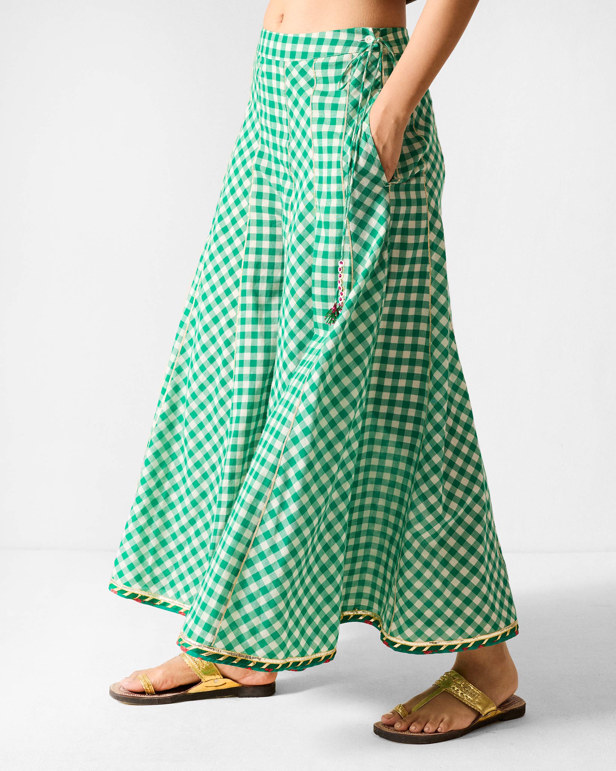 Awadh Sharara - Ivory & Green Checks