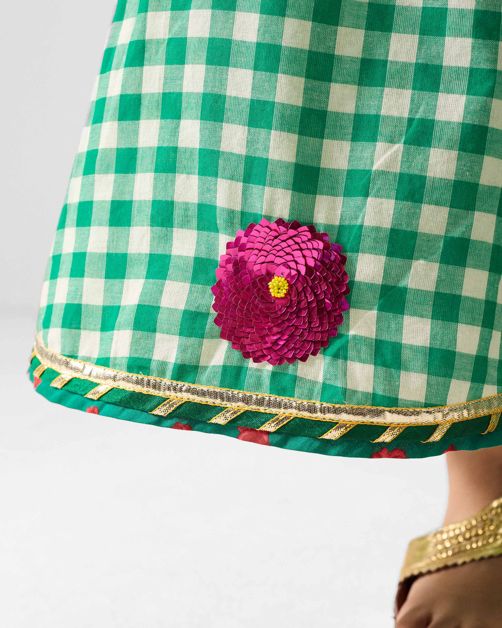 Awadh Sharara - Ivory & Green Checks