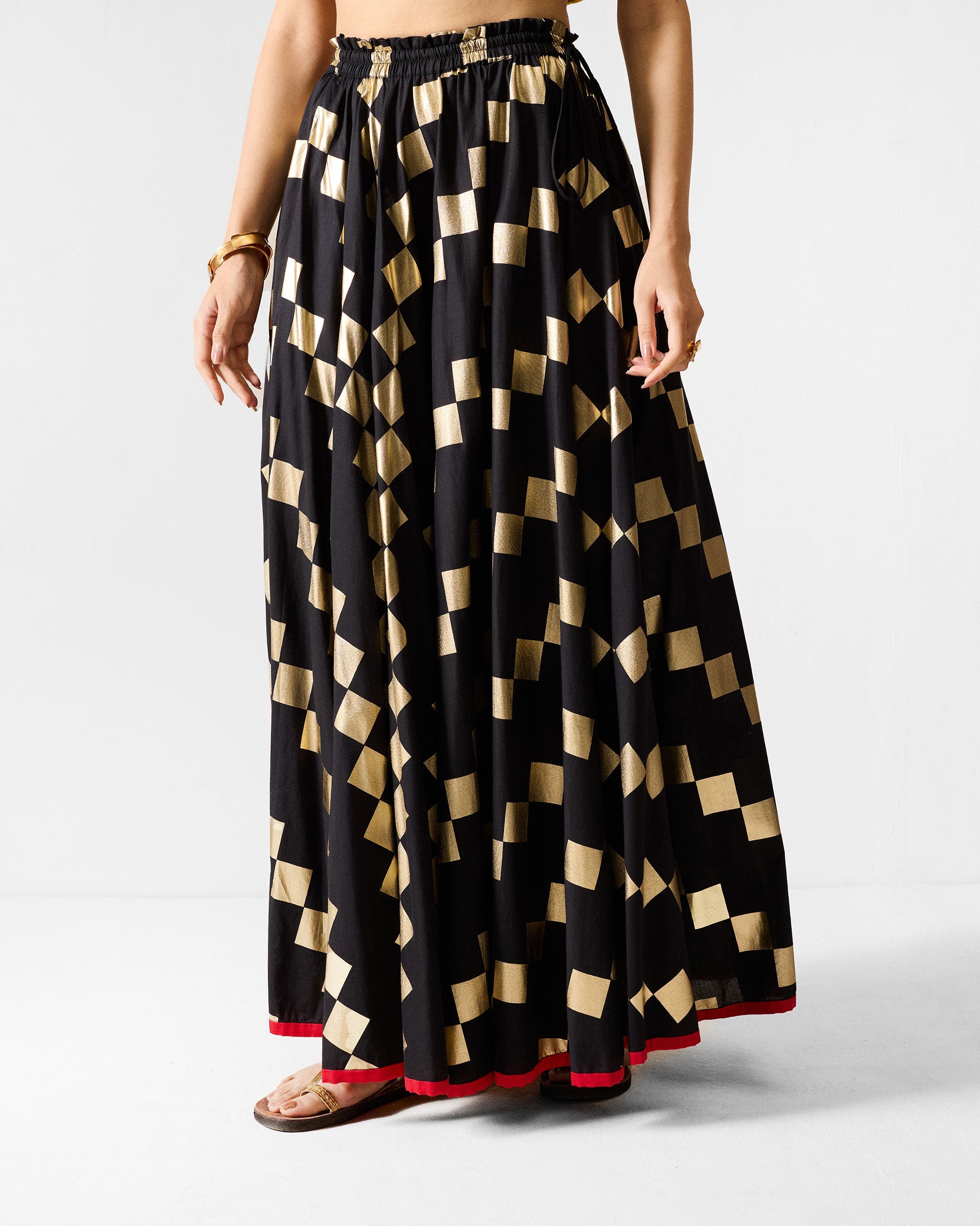 Afsar Skirt - Black & Gold Printed