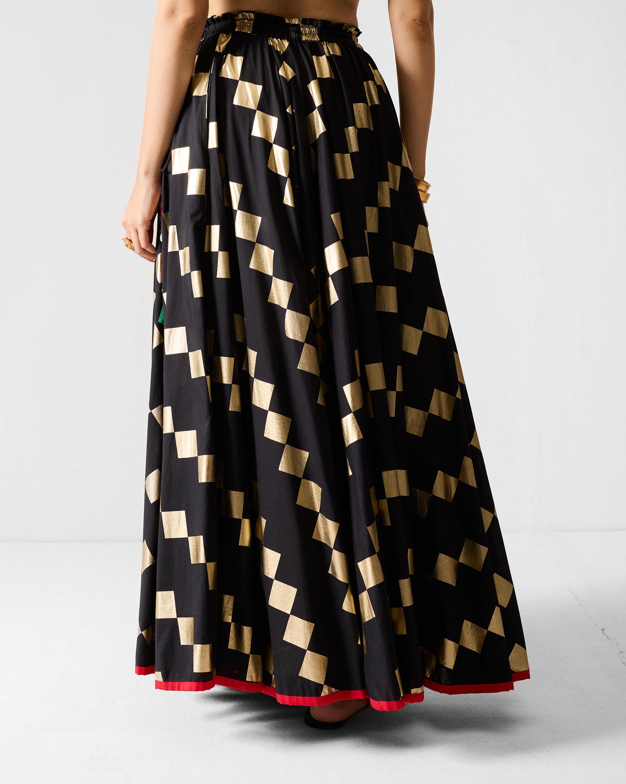 Afsar Skirt - Black & Gold Printed