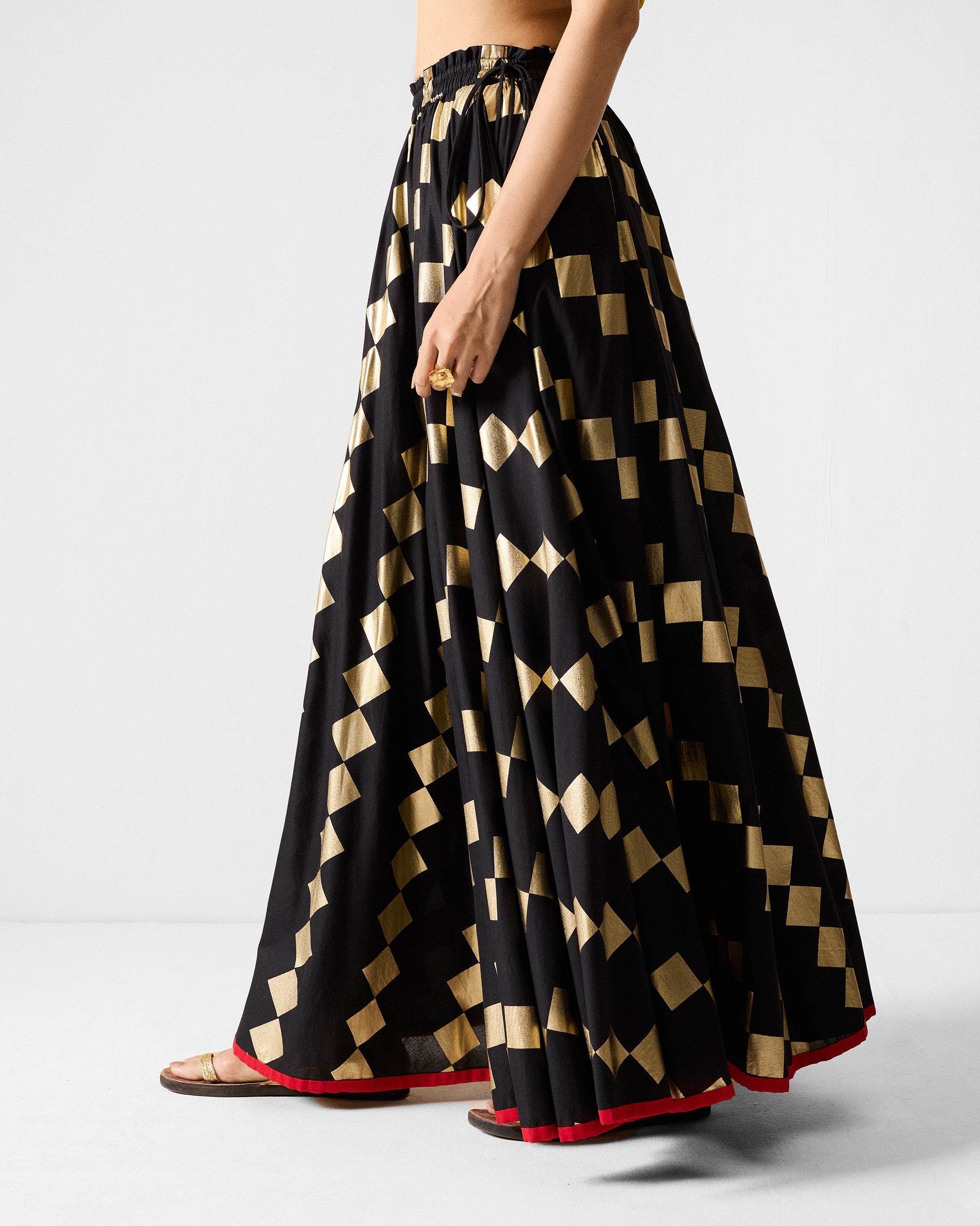 Afsar Skirt - Black & Gold Printed