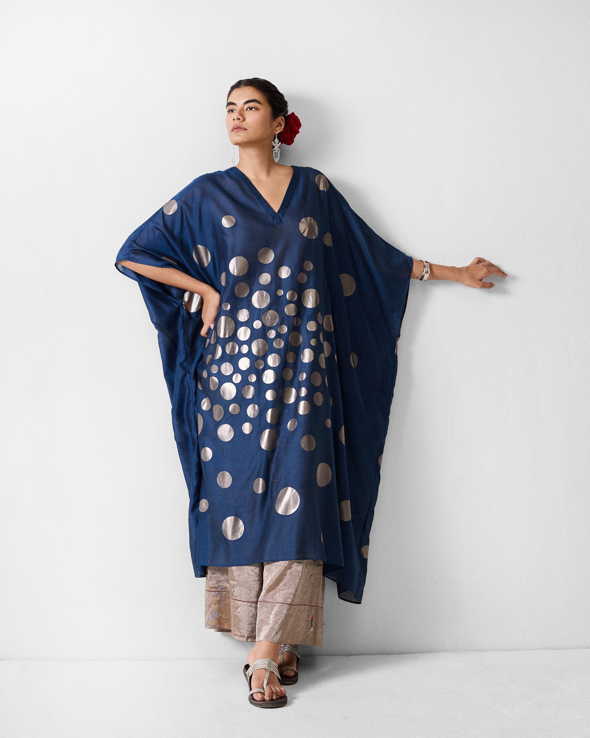 Kohima Kaftan - Blue & Gun Metal Printed
