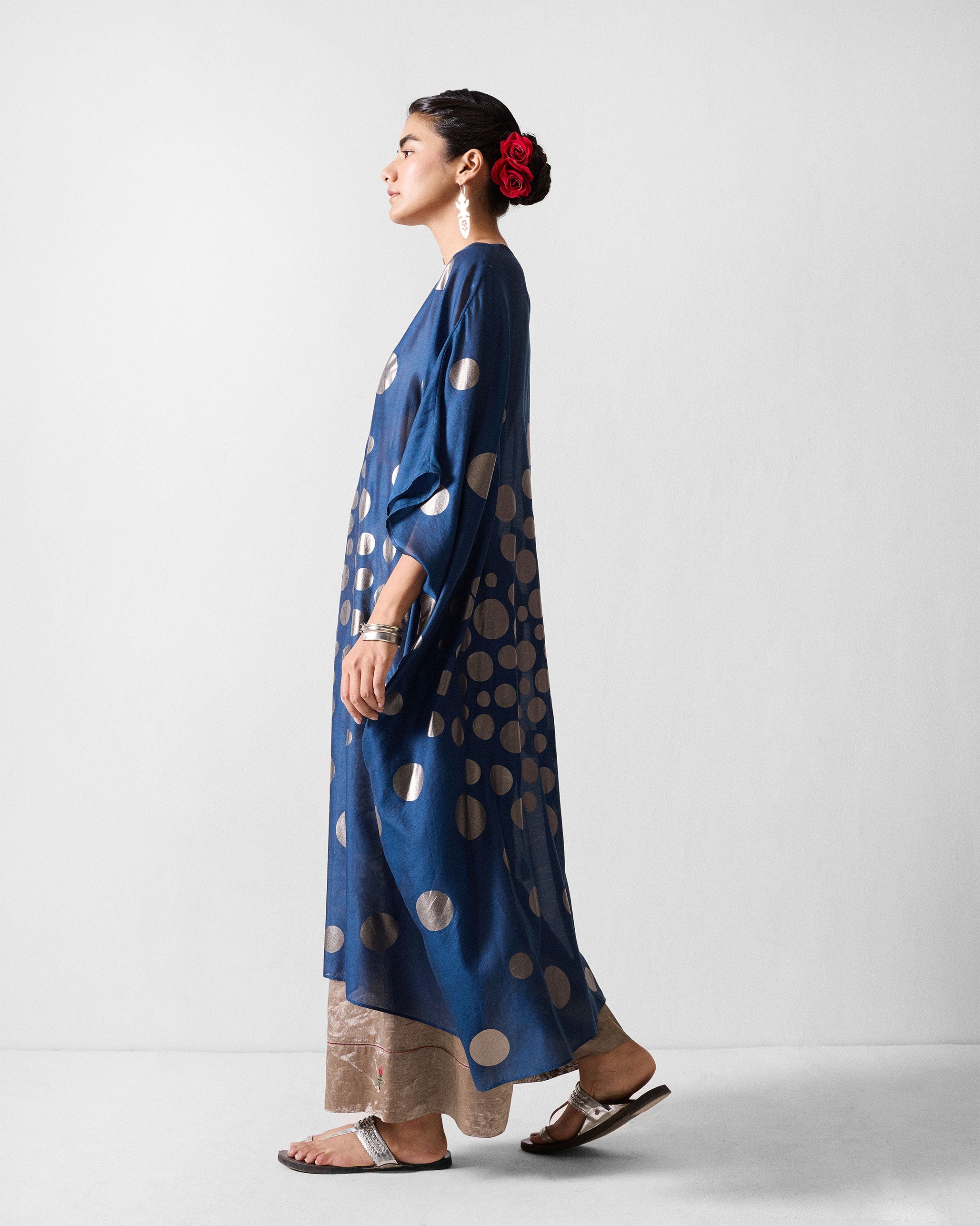 Kohima Kaftan - Blue & Gun Metal Printed