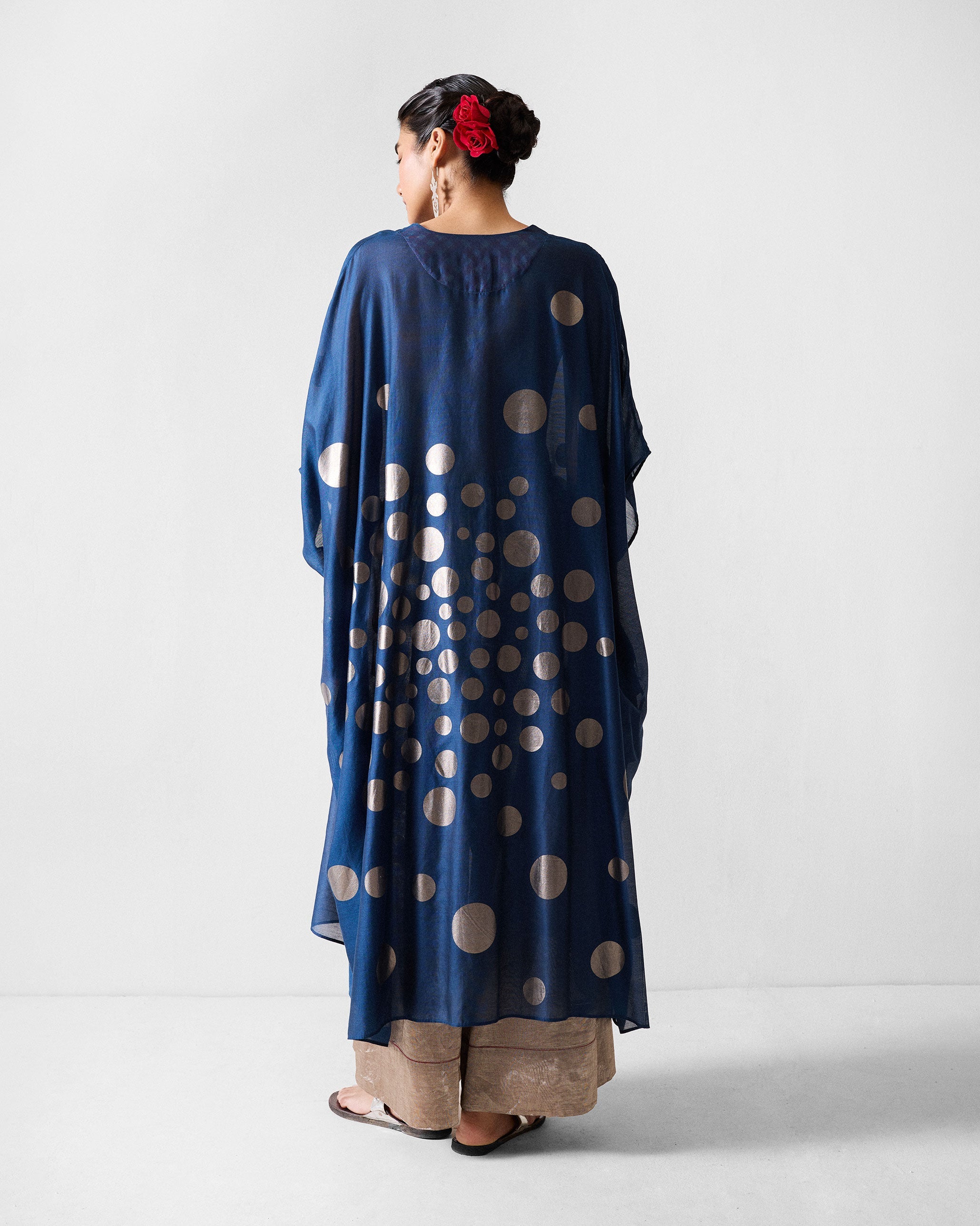 Kohima Kaftan - Blue & Gun Metal Printed