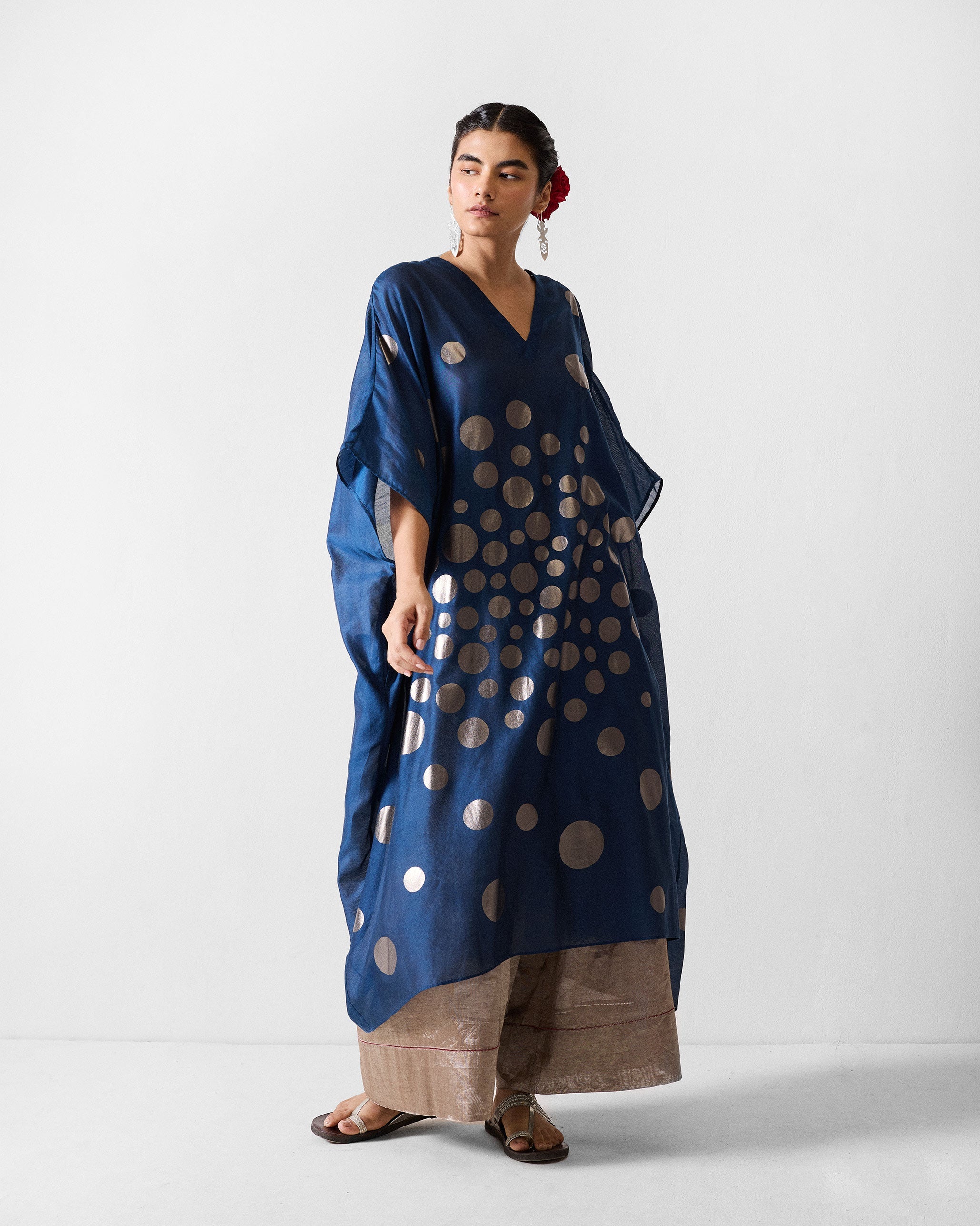 Kohima Kaftan - Blue & Gun Metal Printed