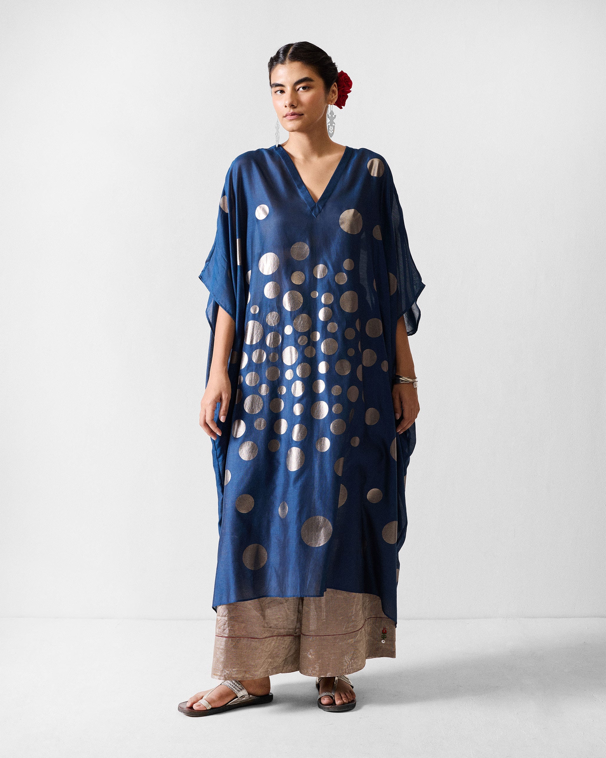 Kohima Kaftan - Blue & Gun Metal Printed