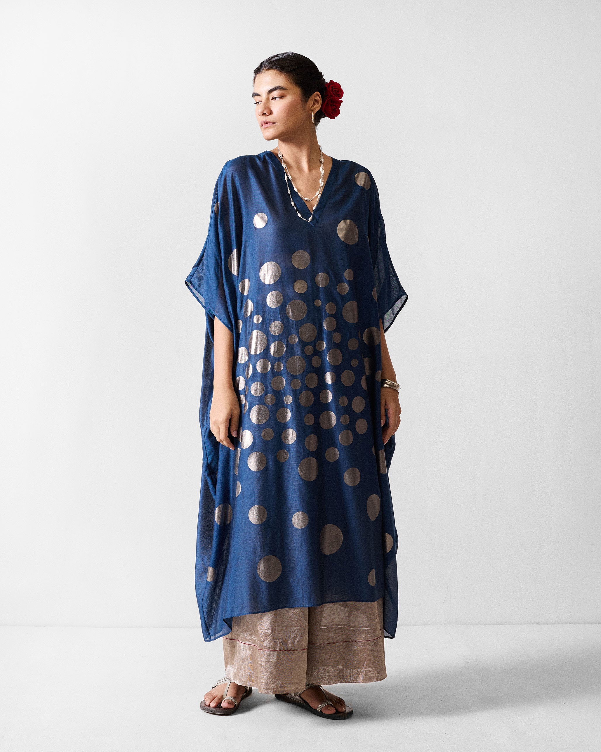 Kohima Kaftan - Blue & Gun Metal Printed