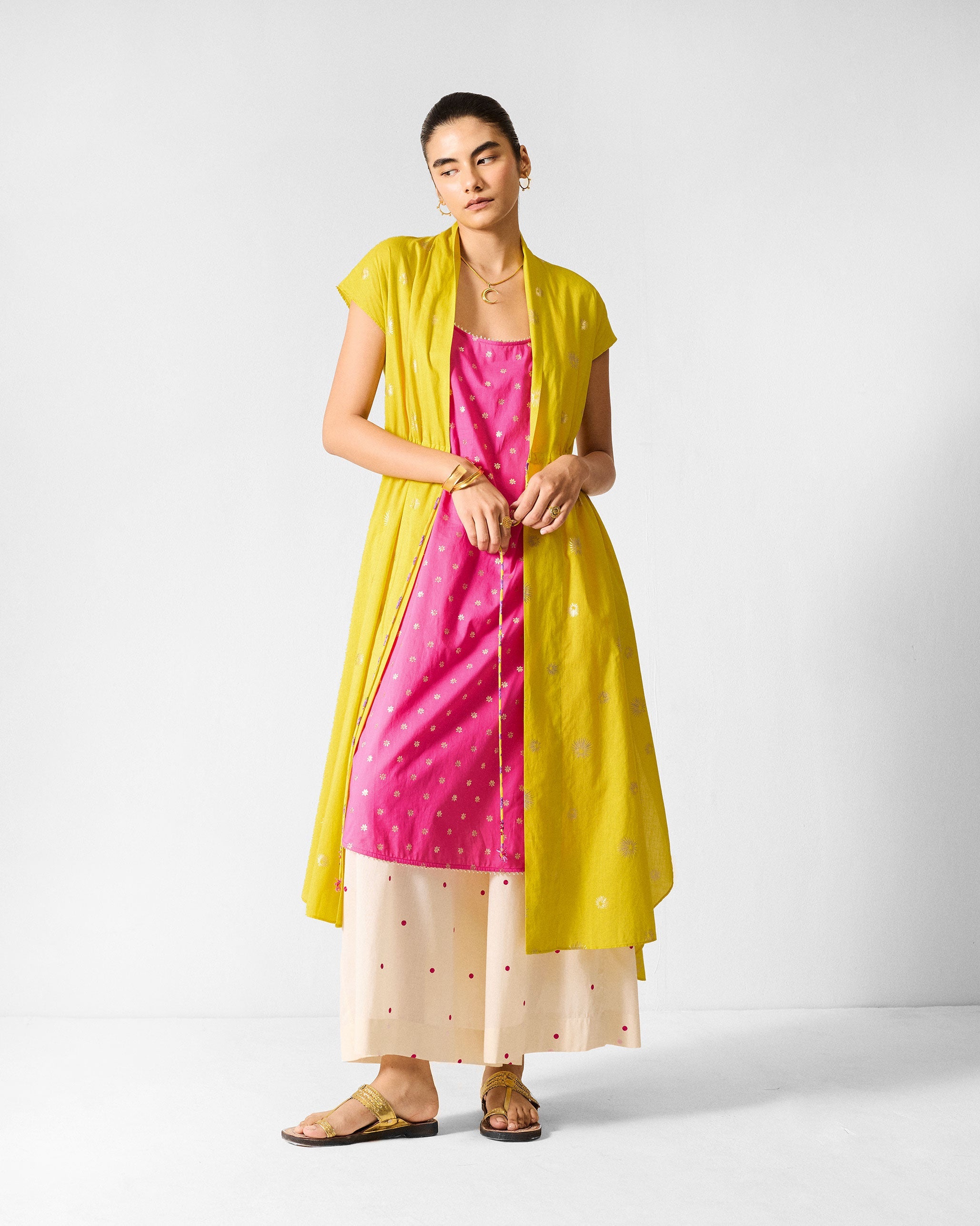 Myra Overlay - Chartreuse & Gold Printed