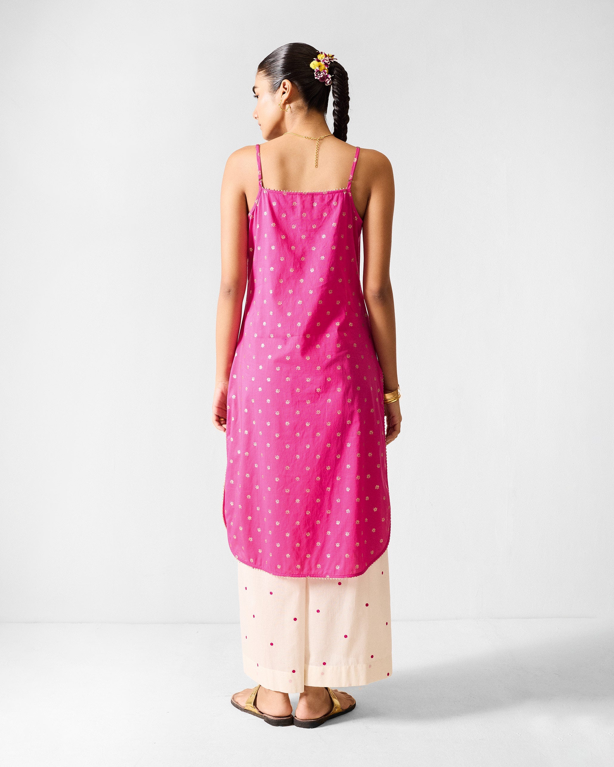 Vintage Camisole - Fuchsia & Gold Printed