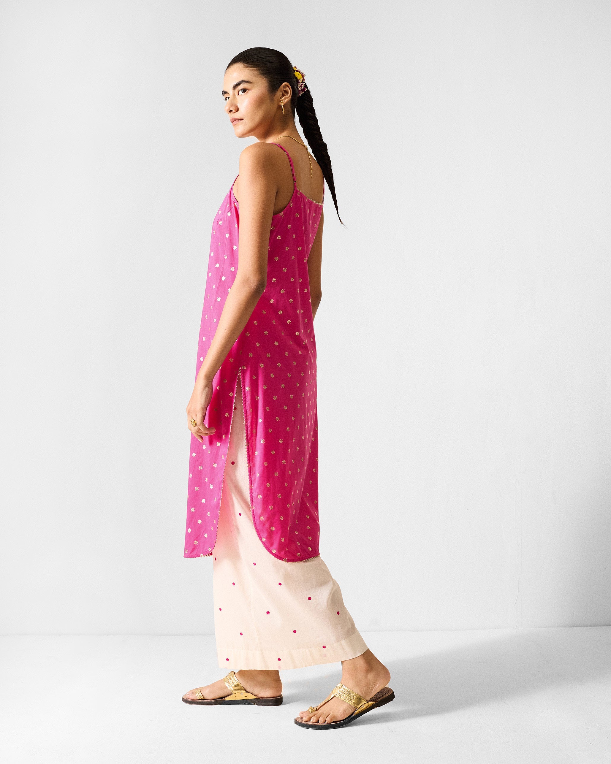 Vintage Camisole - Fuchsia & Gold Printed