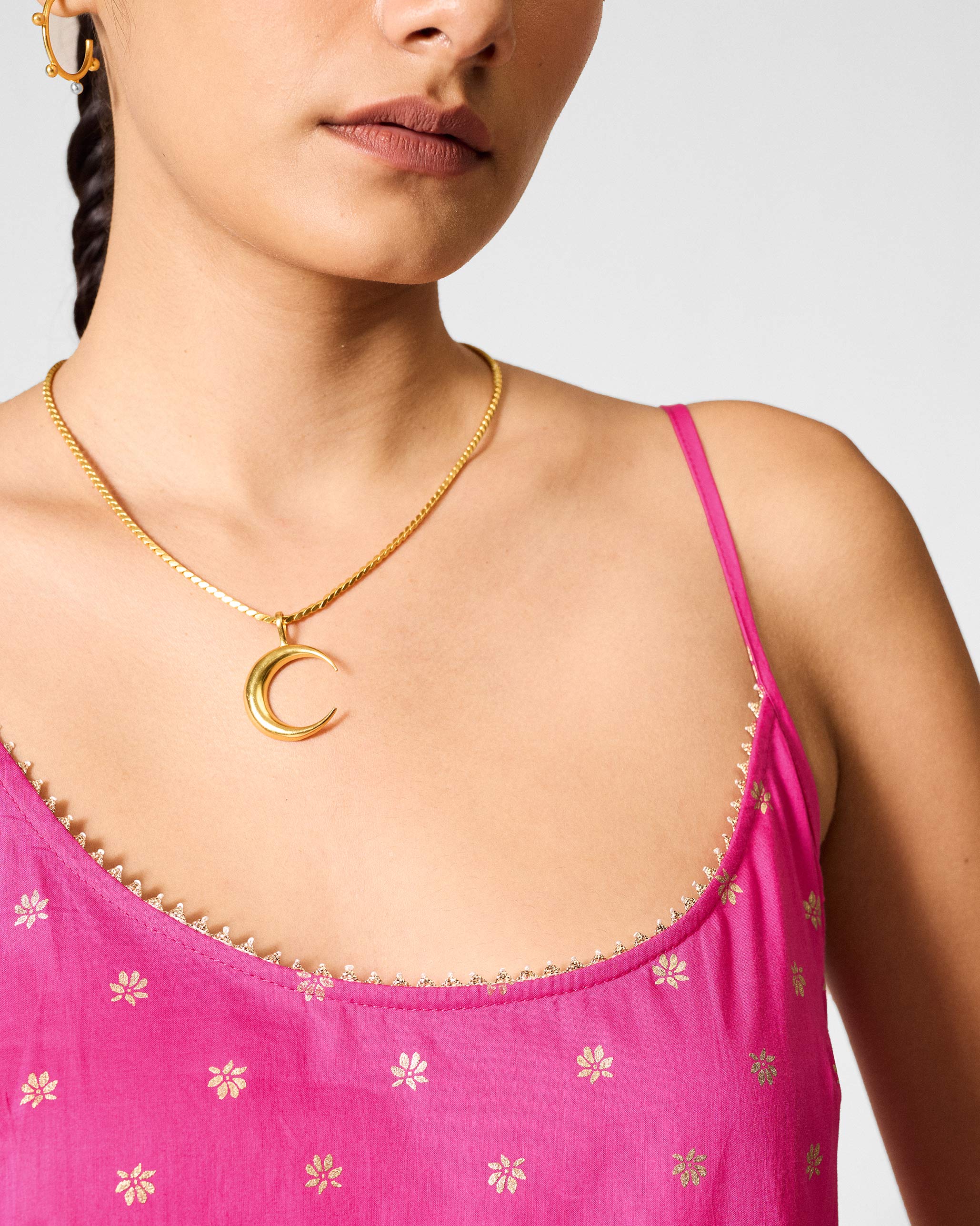 Vintage Camisole - Fuchsia & Gold Printed